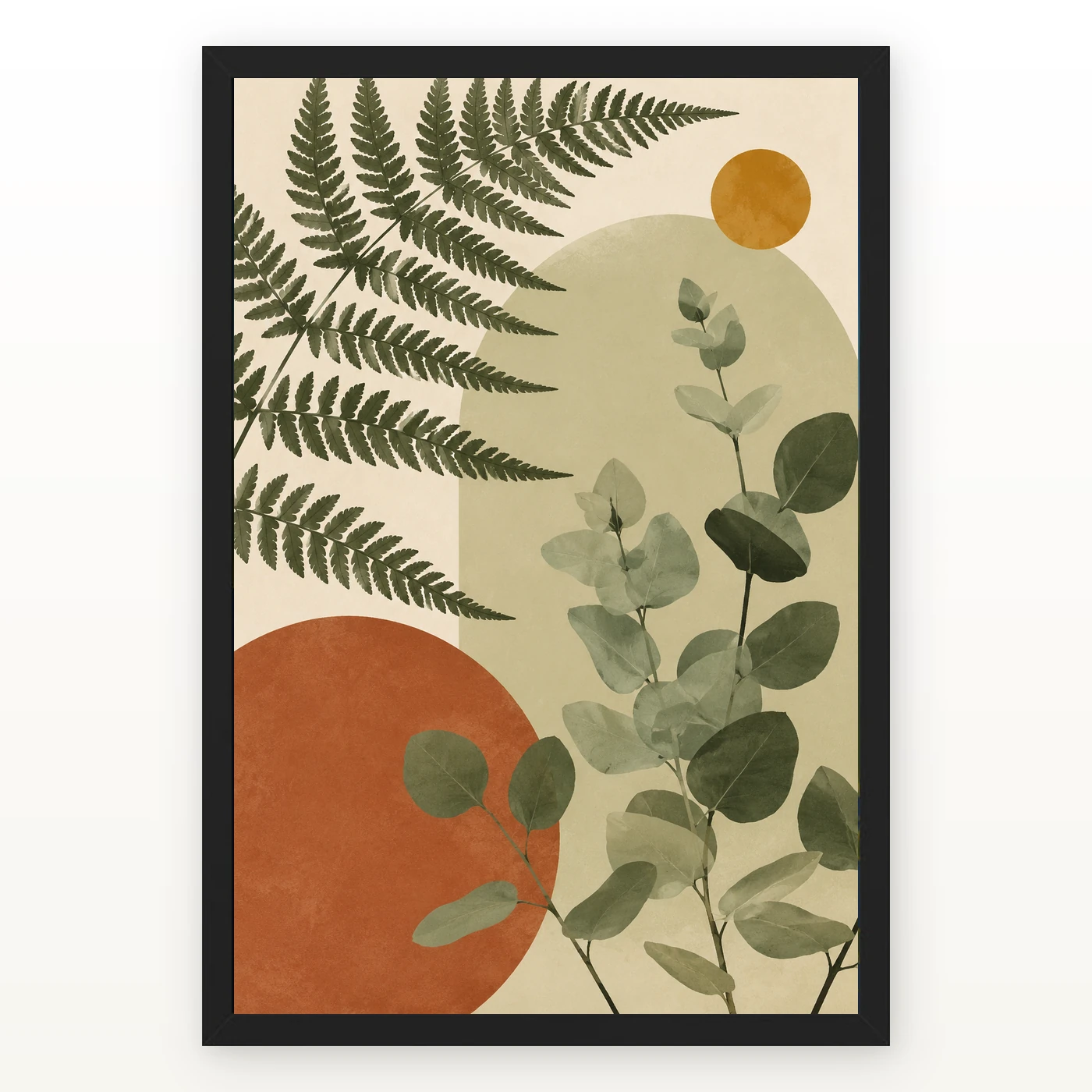 Boho Botanical Ferns Eucalyptus Sage Green Cream Art Photo Frame