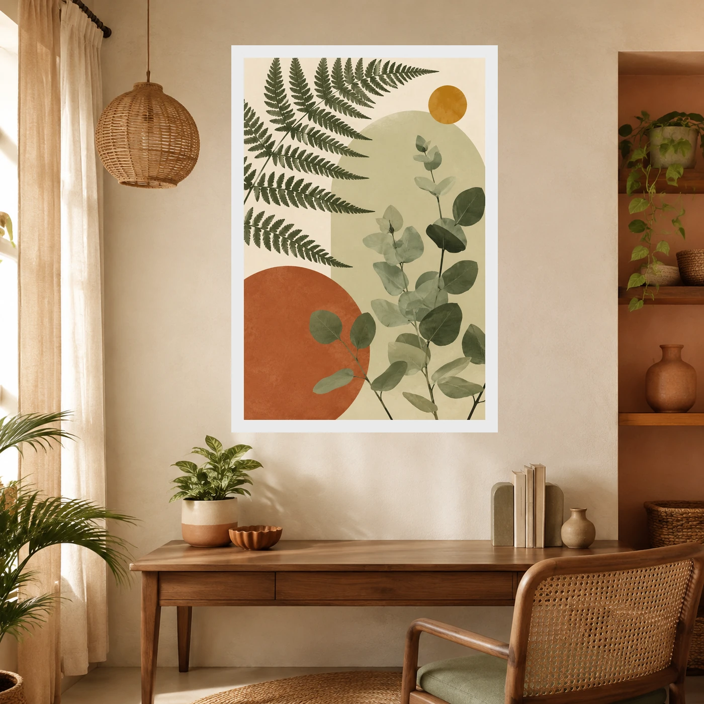 Boho Botanical Ferns Eucalyptus Sage Green Cream Art Photo Frame, view 10