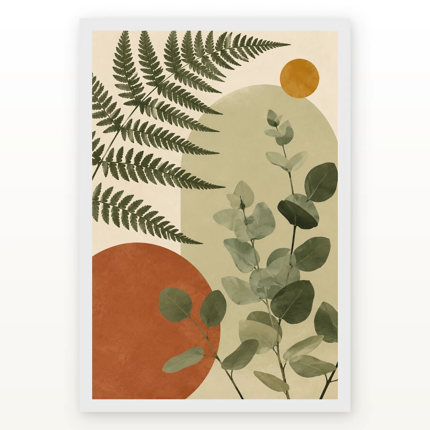 Boho Botanical Ferns Eucalyptus Sage Green Cream Art Photo Frame, view 2