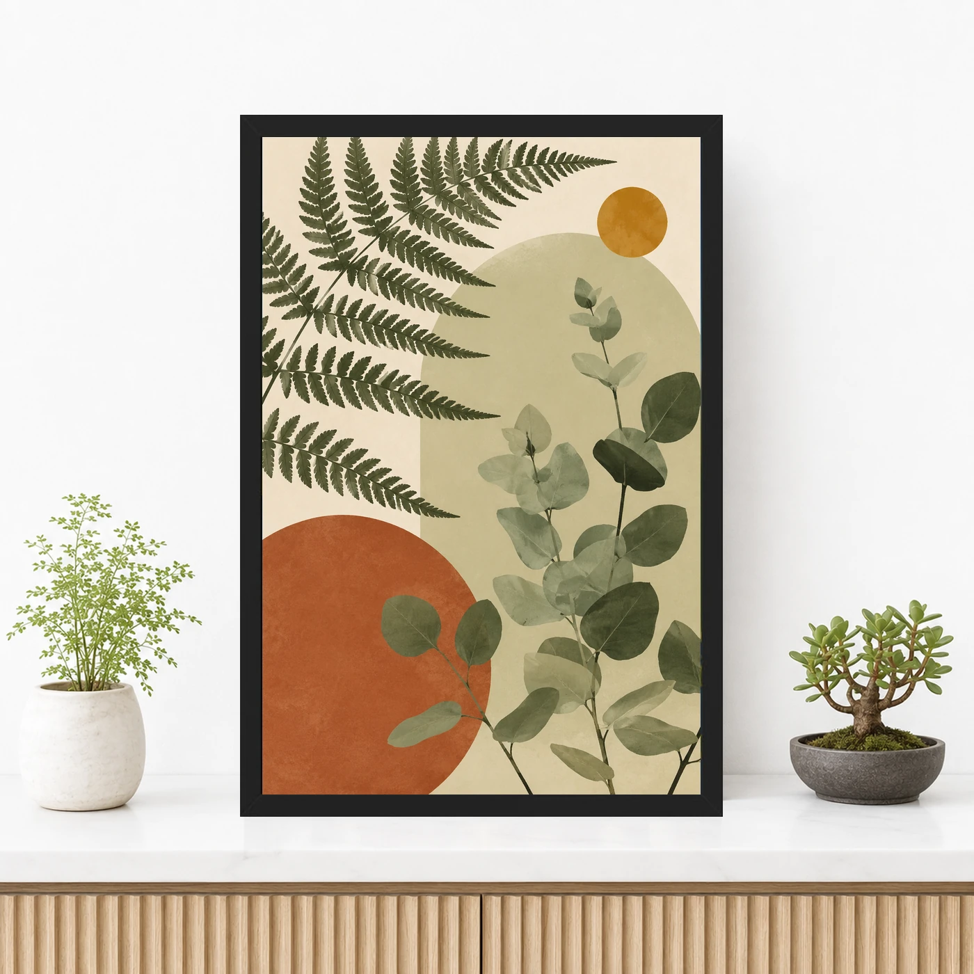 Boho Botanical Ferns Eucalyptus Sage Green Cream Art Photo Frame, view 3