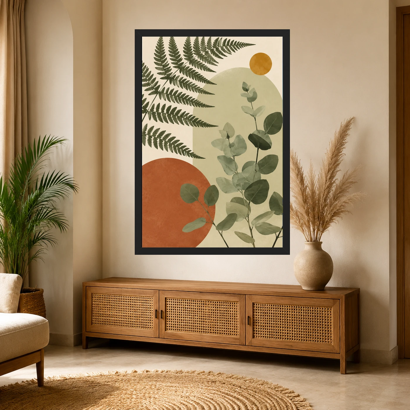 Boho Botanical Ferns Eucalyptus Sage Green Cream Art Photo Frame, view 4