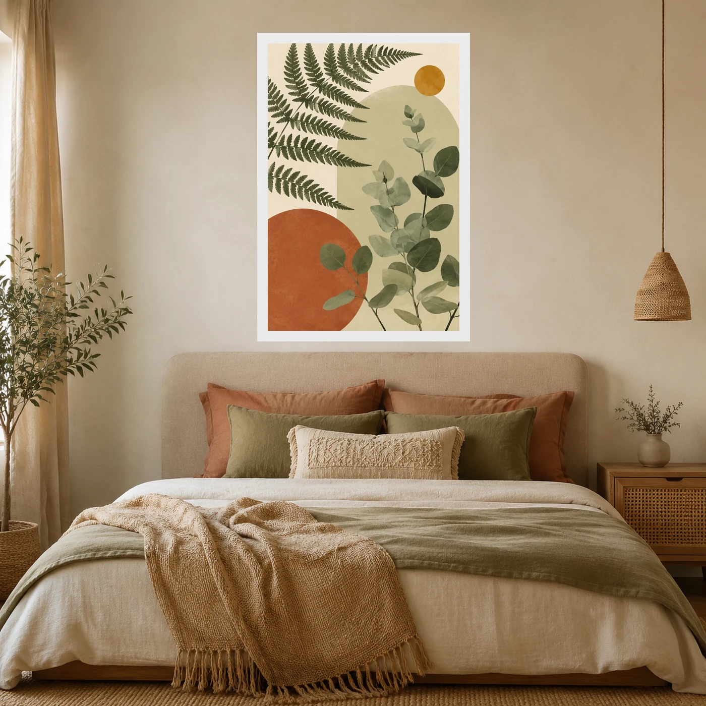 Boho Botanical Ferns Eucalyptus Sage Green Cream Art Photo Frame, view 6