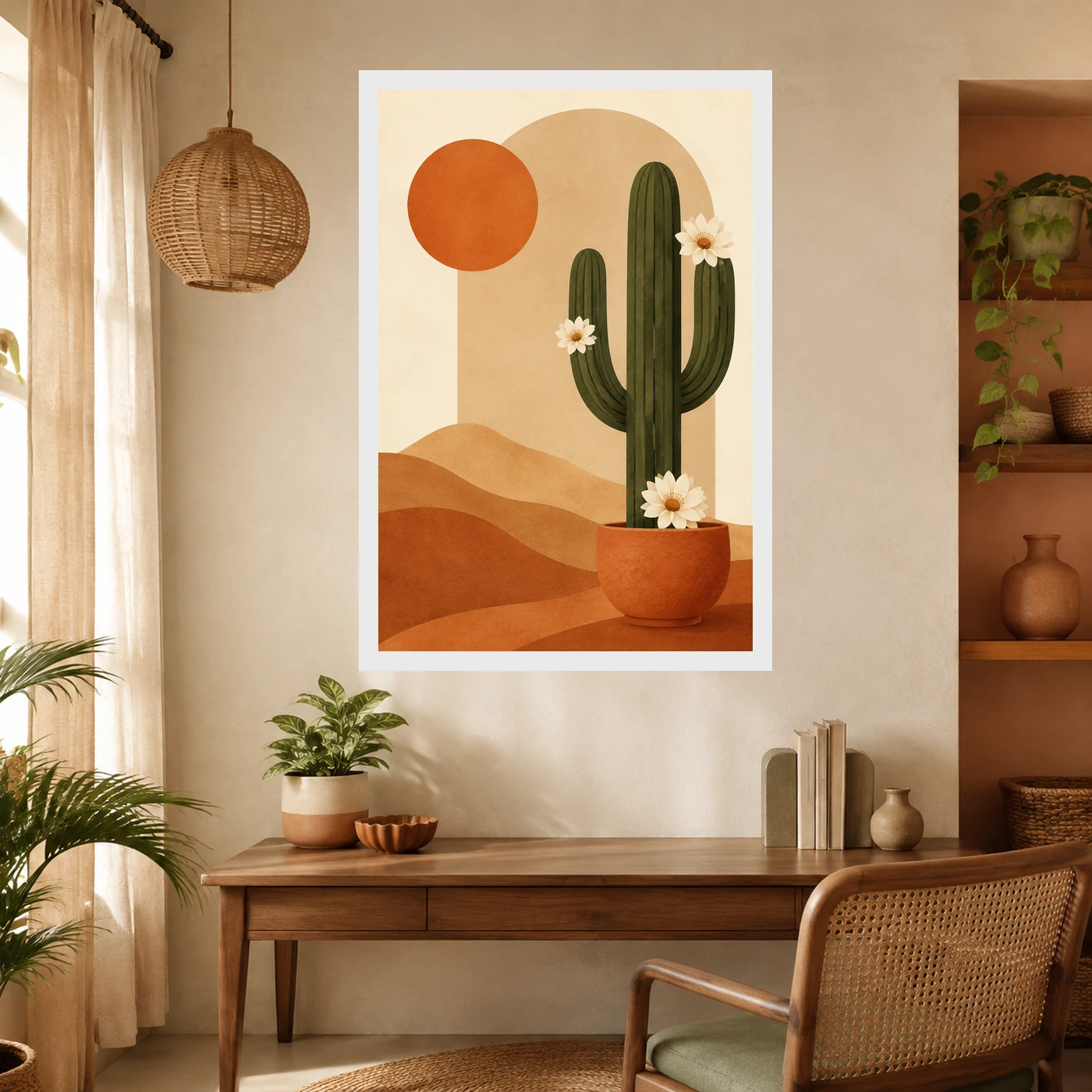 Boho Cactus Desert Minimal Cream Terracotta Modern Art Photo Frame, view 10