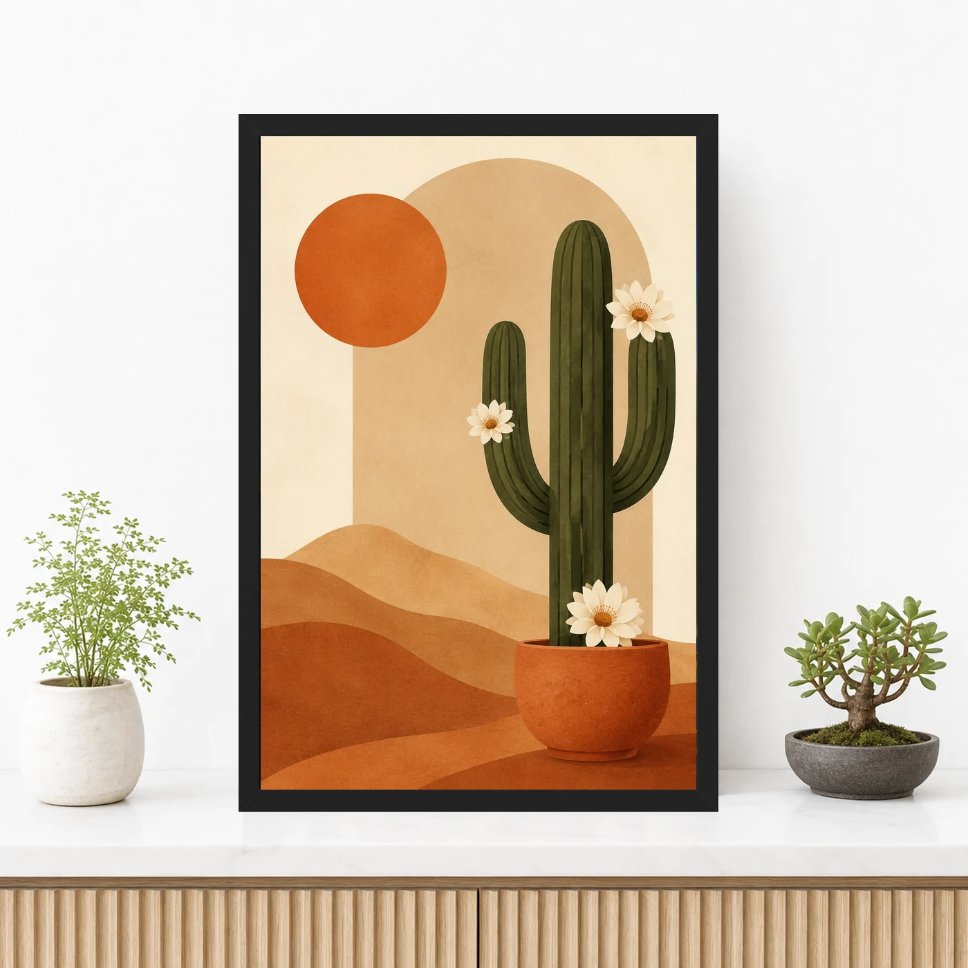 Boho Cactus Desert Minimal Cream Terracotta Modern Art Photo Frame, view 3