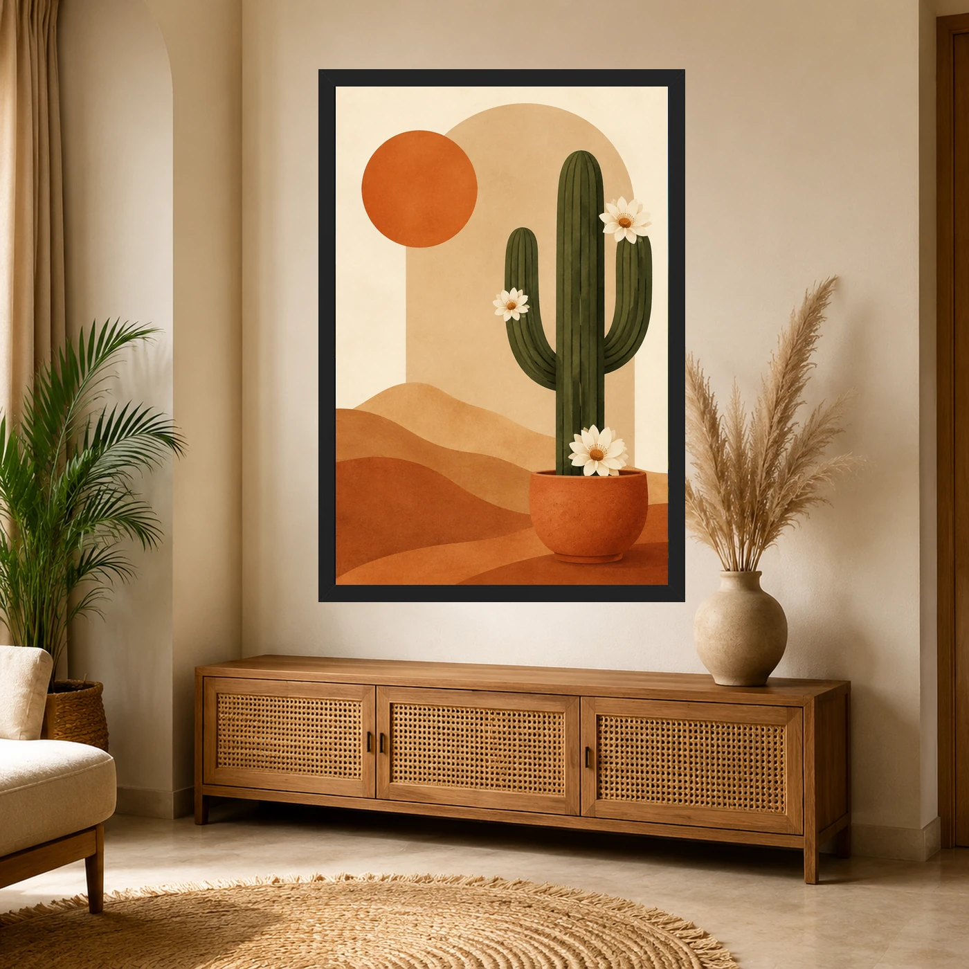 Boho Cactus Desert Minimal Cream Terracotta Modern Art Photo Frame, view 4