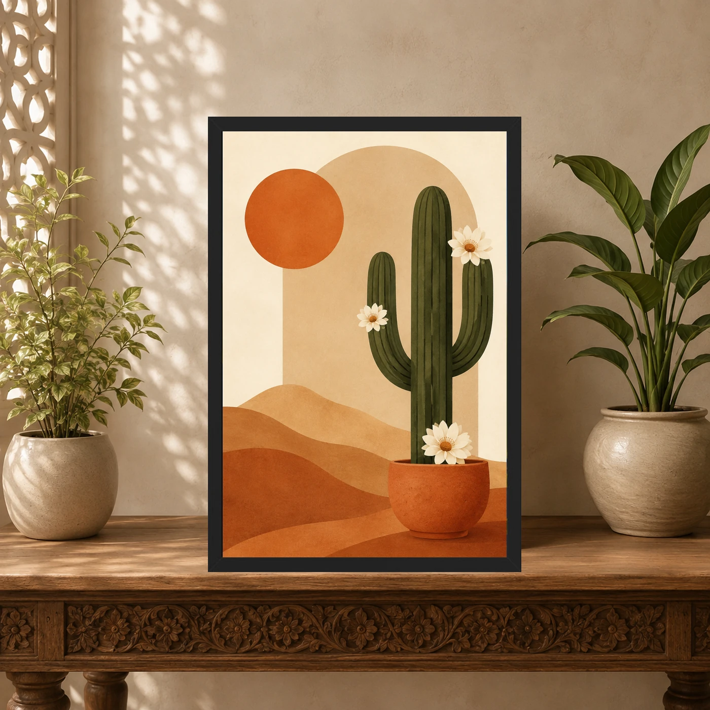 Boho Cactus Desert Minimal Cream Terracotta Modern Art Photo Frame, view 5