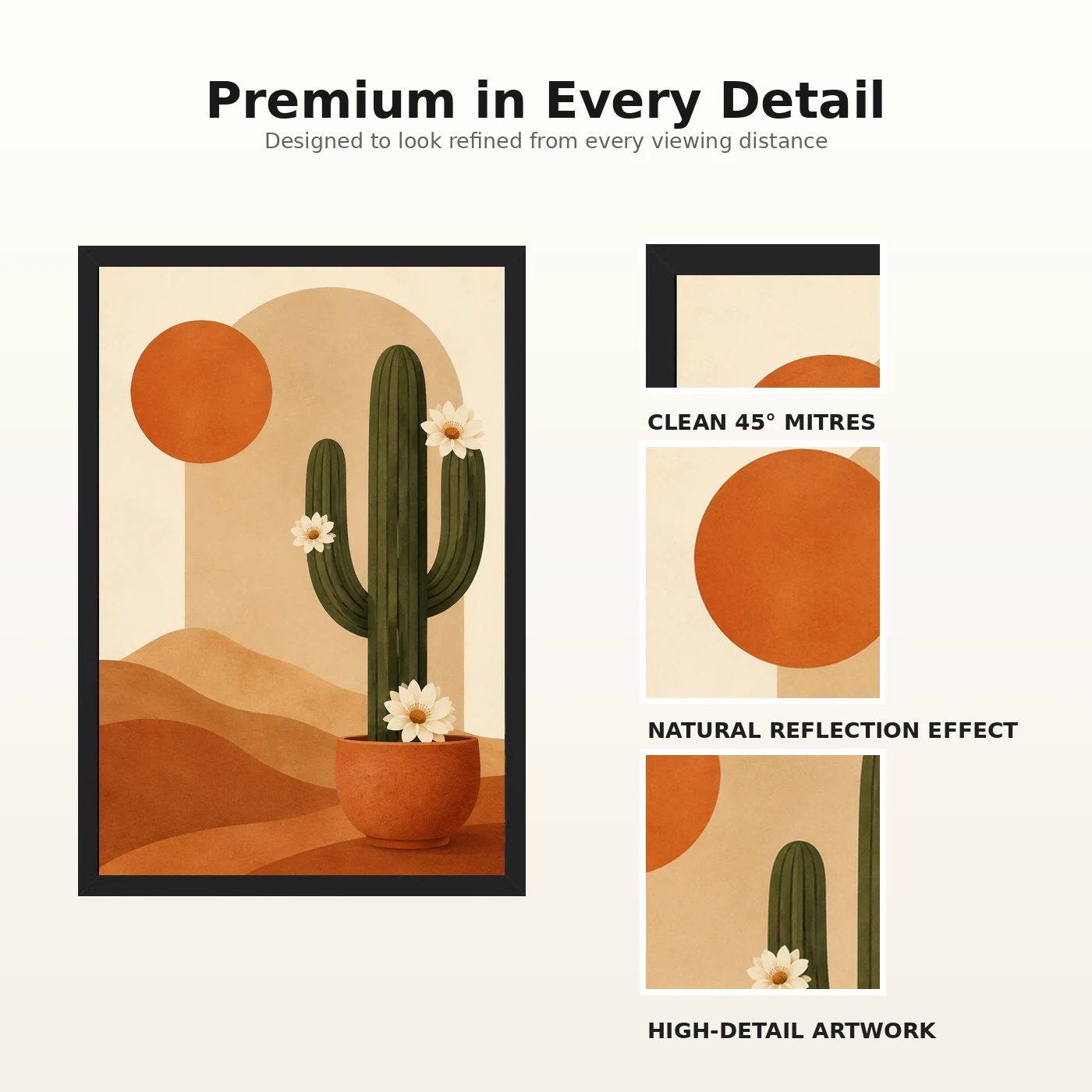 Boho Cactus Desert Minimal Cream Terracotta Modern Art Photo Frame, view 9