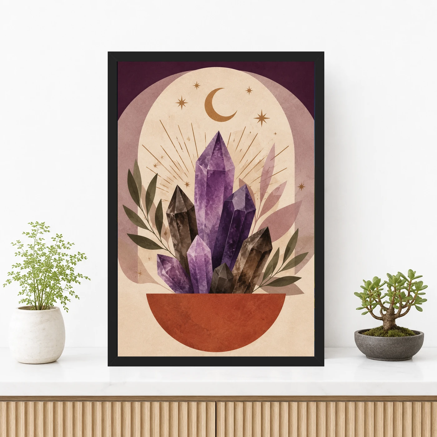 Boho Crystal Gemstones Geode Purple Gold Art Photo Frame, view 3