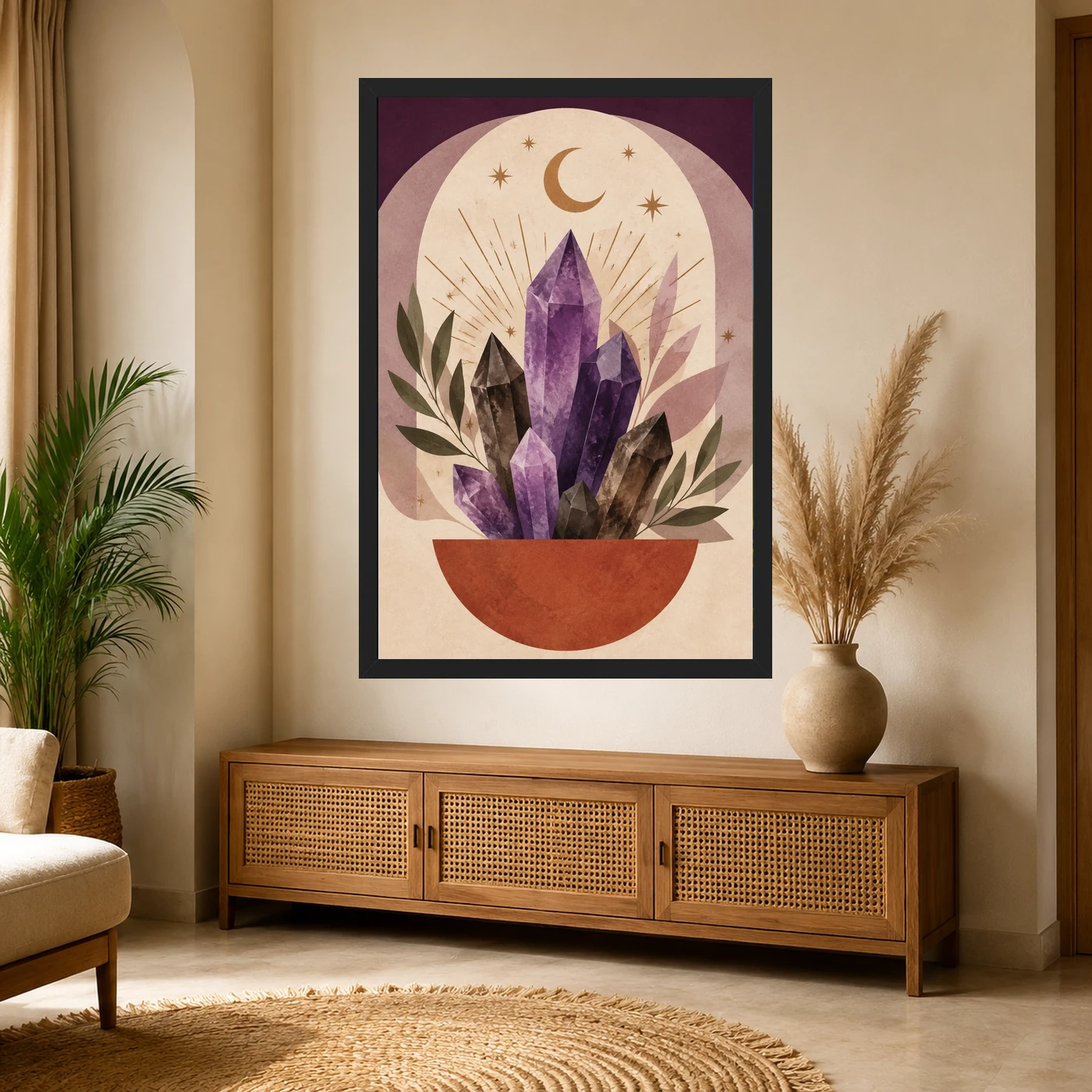 Boho Crystal Gemstones Geode Purple Gold Art Photo Frame, view 4