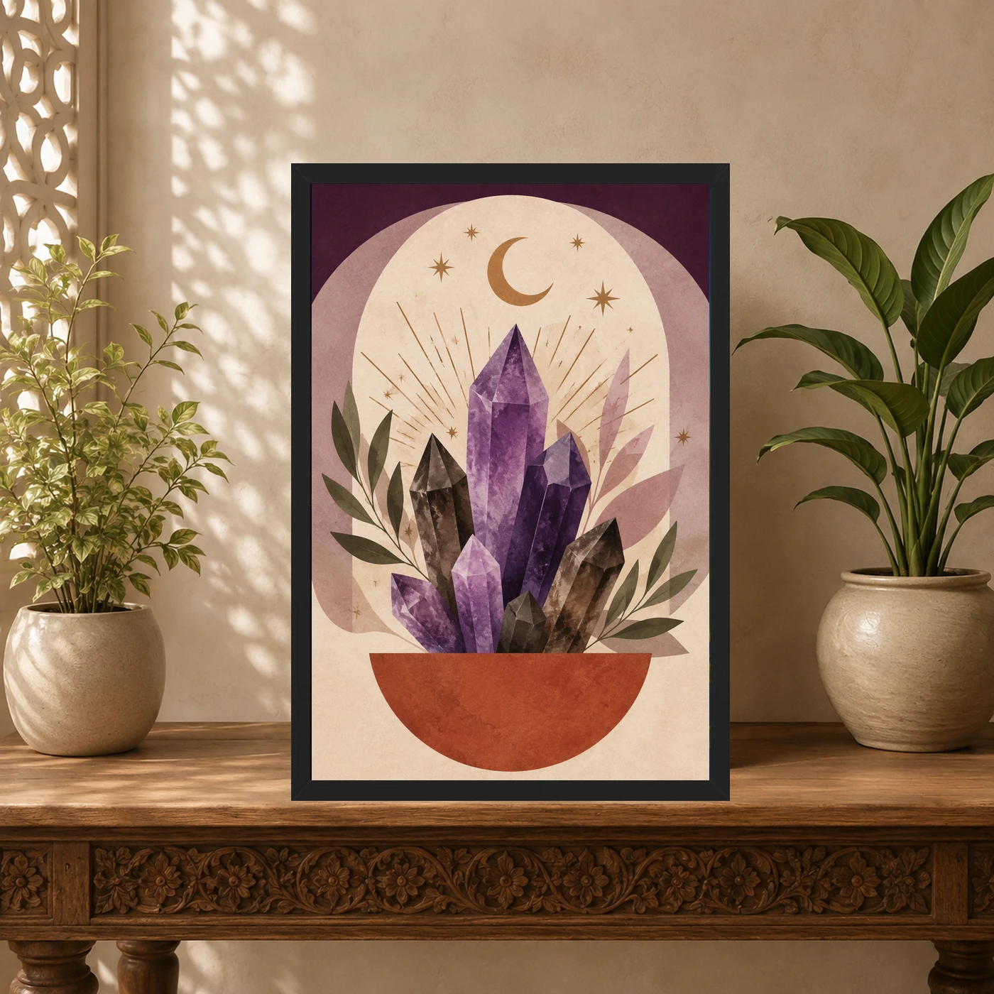 Boho Crystal Gemstones Geode Purple Gold Art Photo Frame, view 5