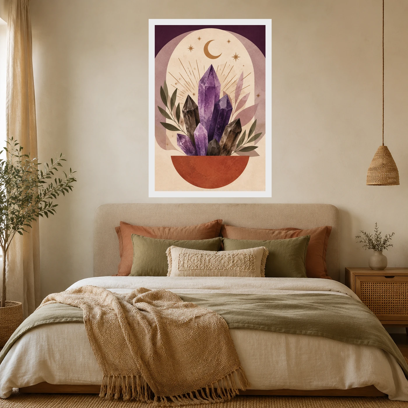 Boho Crystal Gemstones Geode Purple Gold Art Photo Frame, view 6