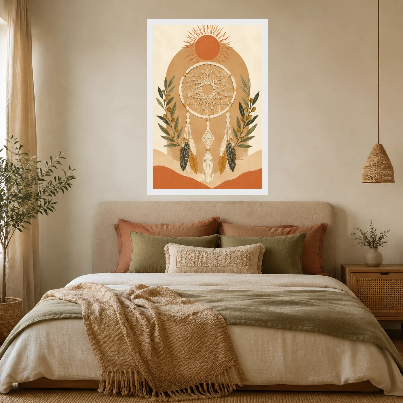 Boho Dreamcatcher Feathers Macrame Earth Tones Cream Art Photo Frame, view 6