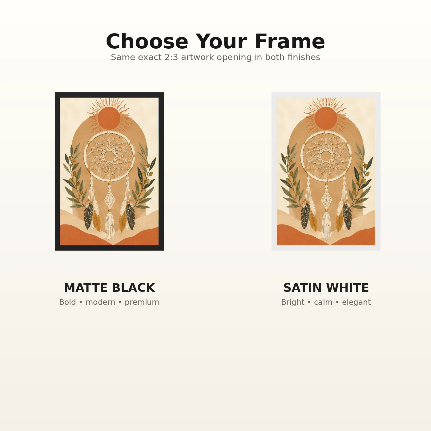 Boho Dreamcatcher Feathers Macrame Earth Tones Cream Art Photo Frame, view 7