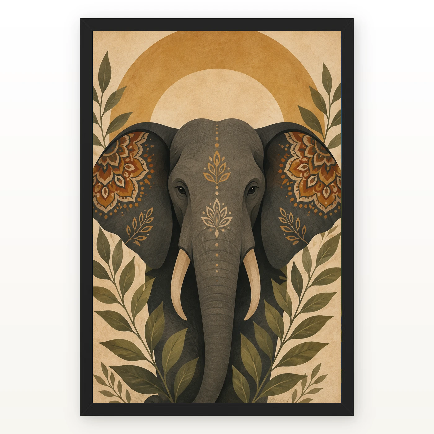 Boho Elephant Mandala Earthy Bohemian Art Photo Frame