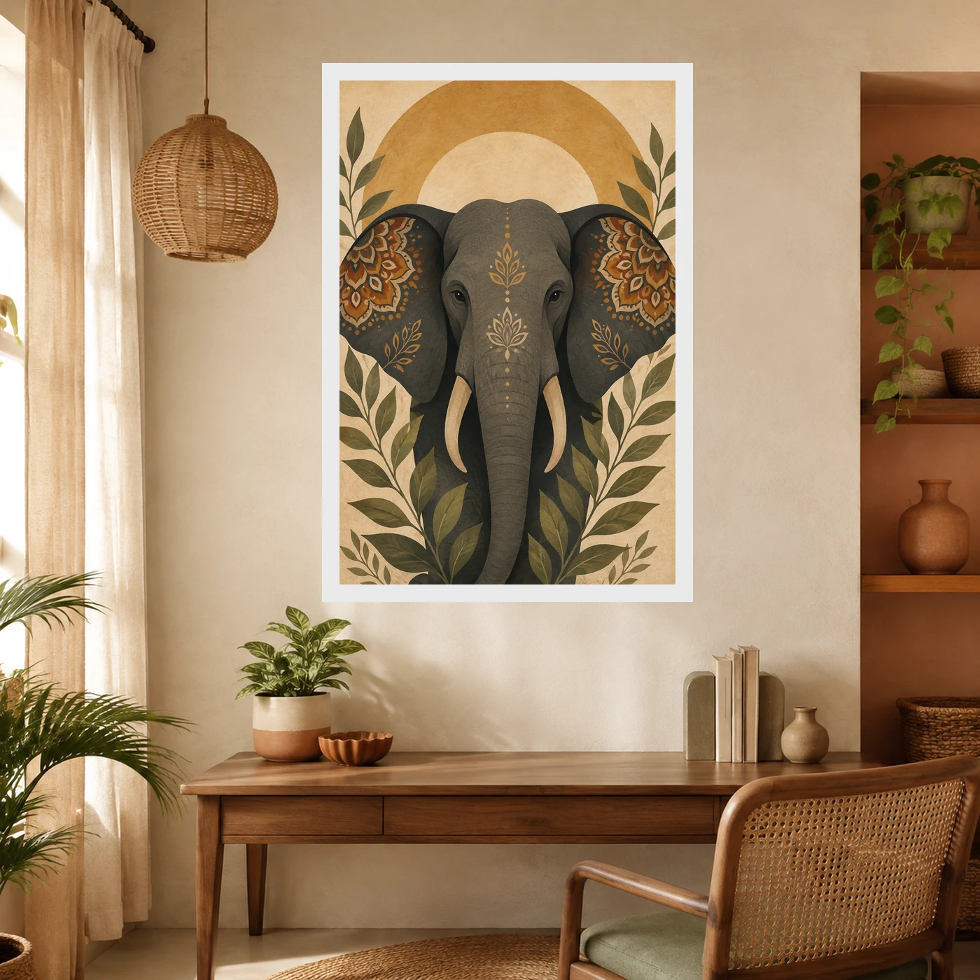 Boho Elephant Mandala Earthy Bohemian Art Photo Frame, view 10