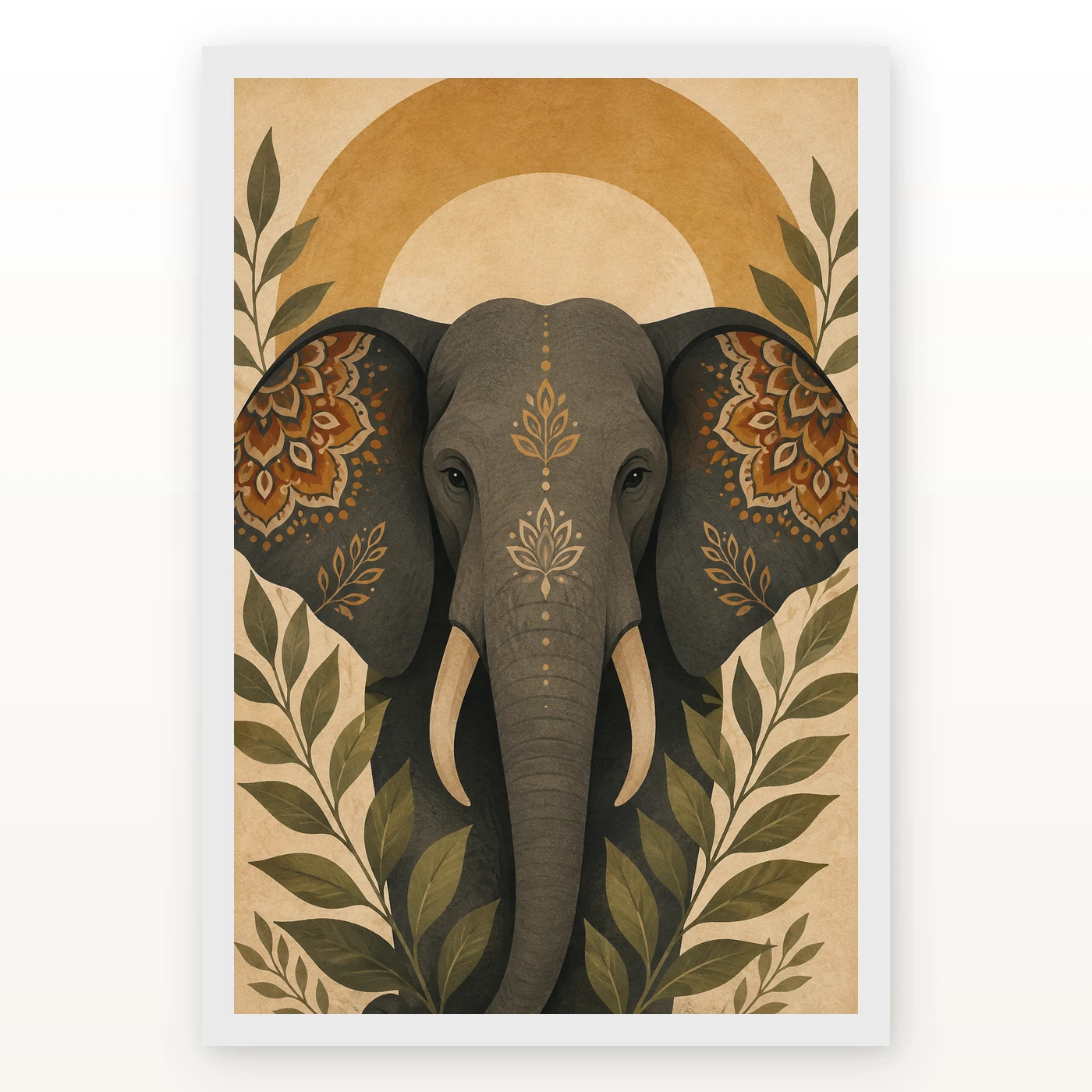 Boho Elephant Mandala Earthy Bohemian Art Photo Frame, view 2