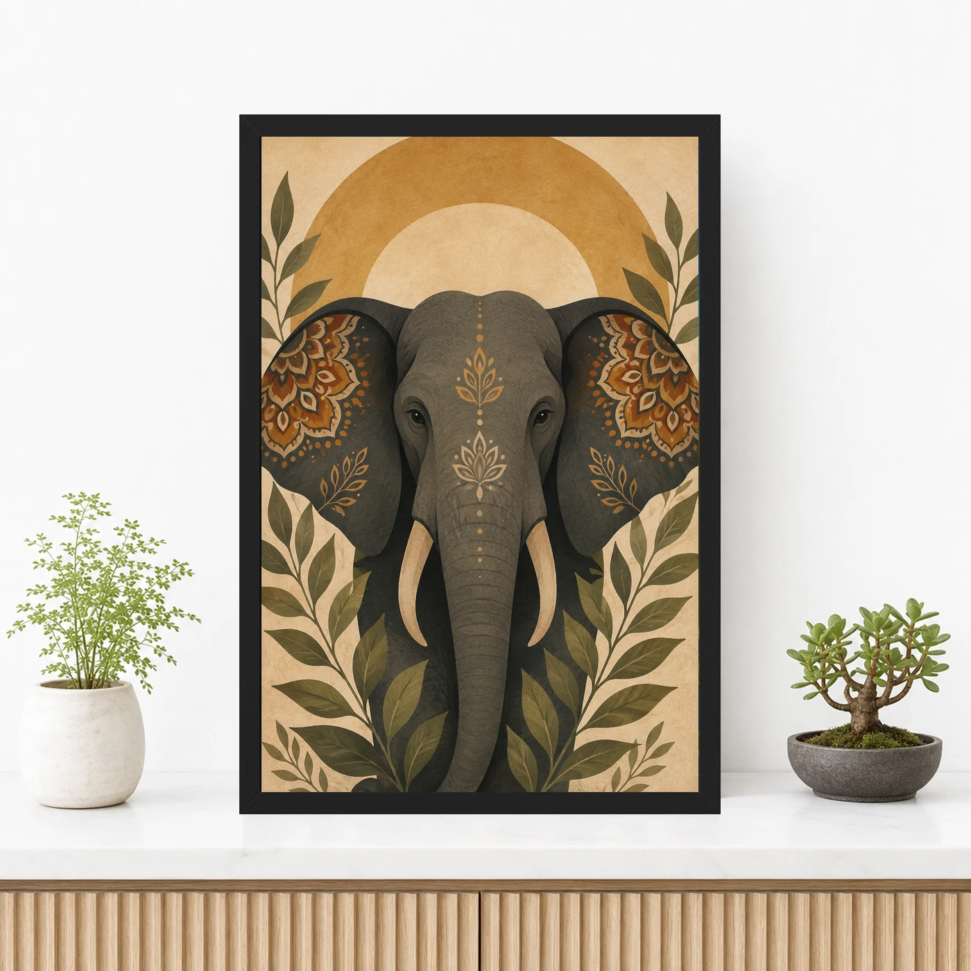 Boho Elephant Mandala Earthy Bohemian Art Photo Frame, view 3