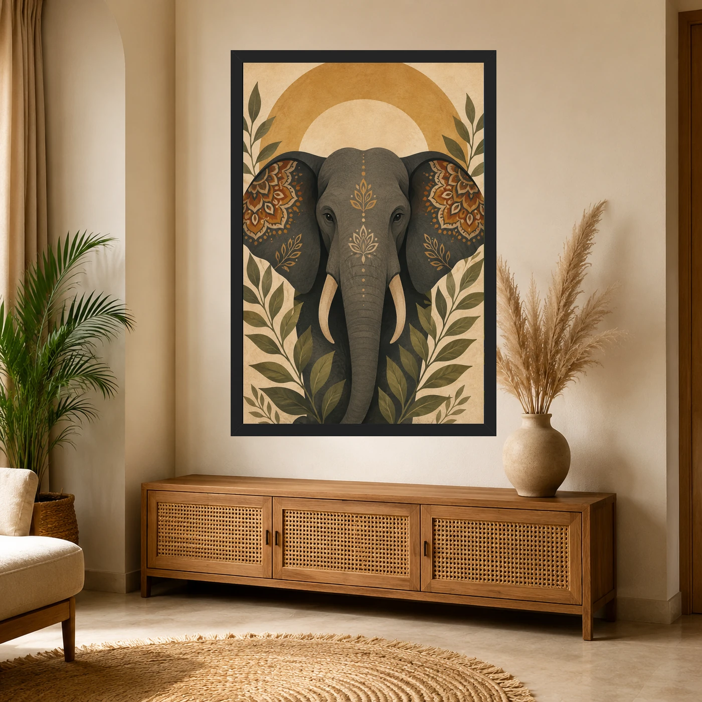 Boho Elephant Mandala Earthy Bohemian Art Photo Frame, view 4