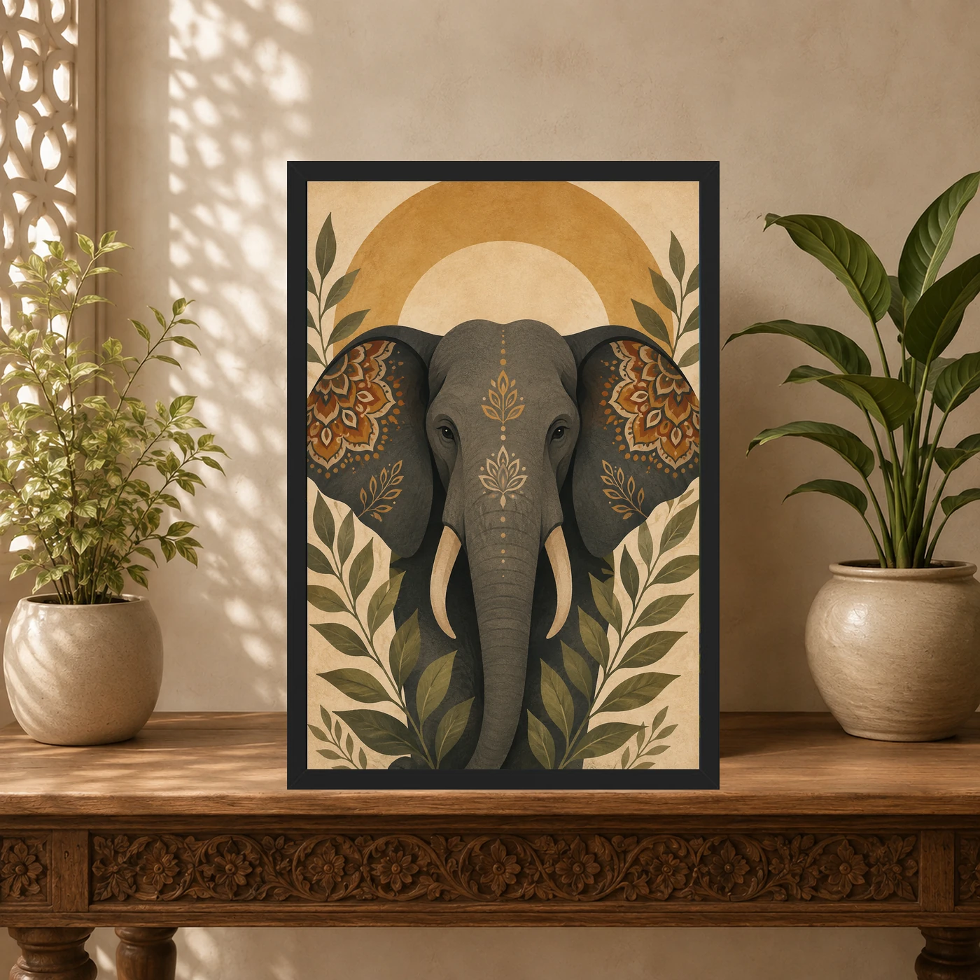 Boho Elephant Mandala Earthy Bohemian Art Photo Frame, view 5