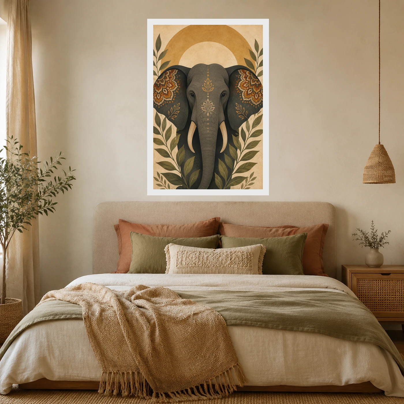 Boho Elephant Mandala Earthy Bohemian Art Photo Frame, view 6