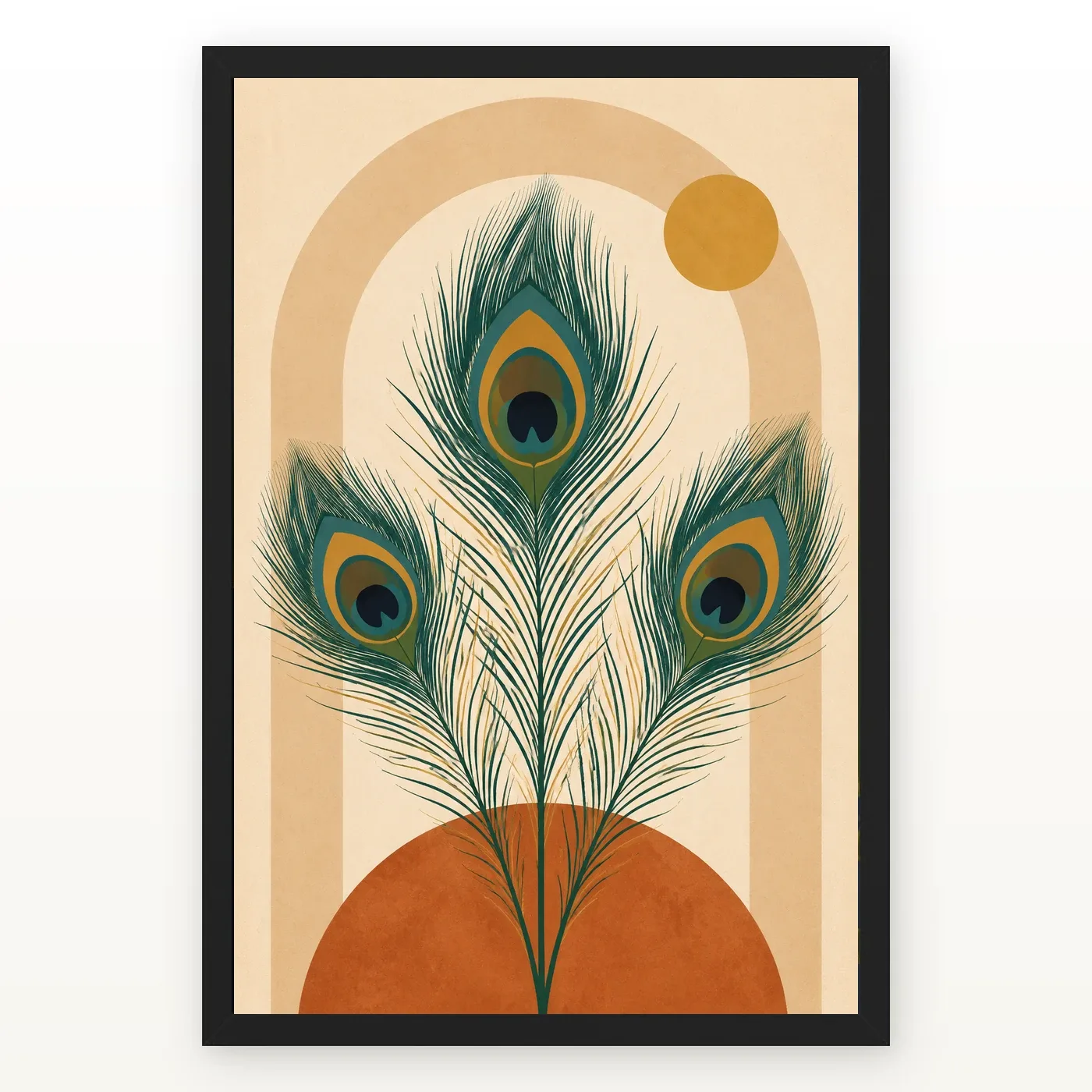 Boho Feathers Peacock Wild Earthy Watercolor Art Photo Frame