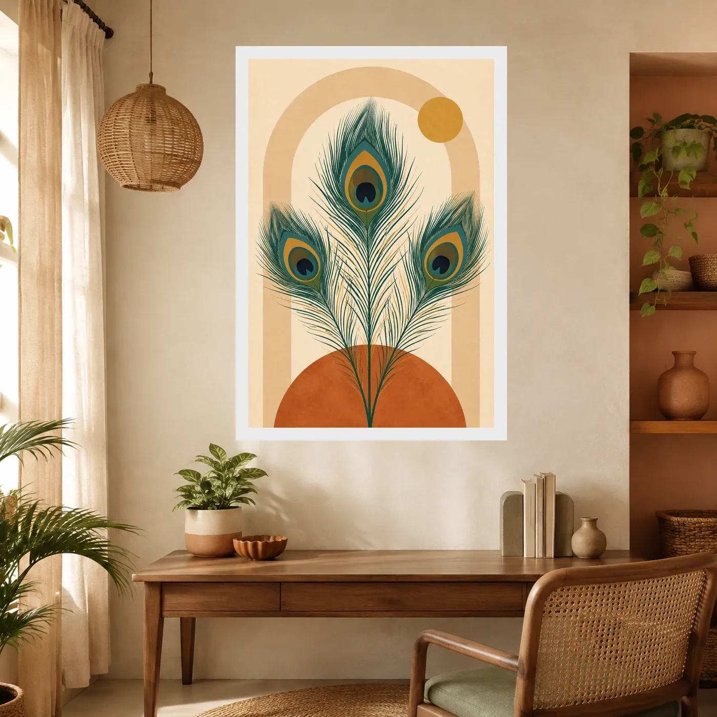 Boho Feathers Peacock Wild Earthy Watercolor Art Photo Frame, view 10