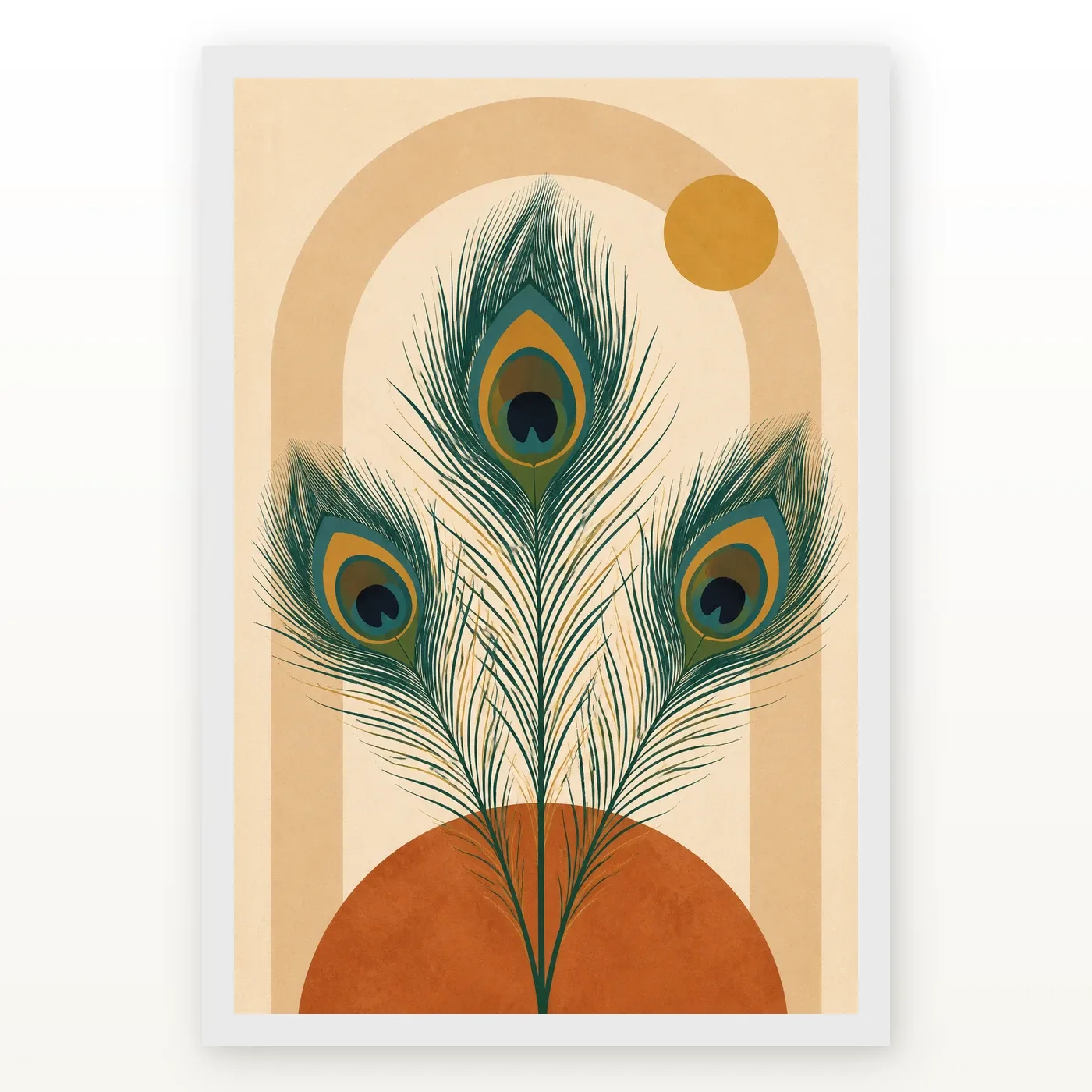 Boho Feathers Peacock Wild Earthy Watercolor Art Photo Frame, view 2