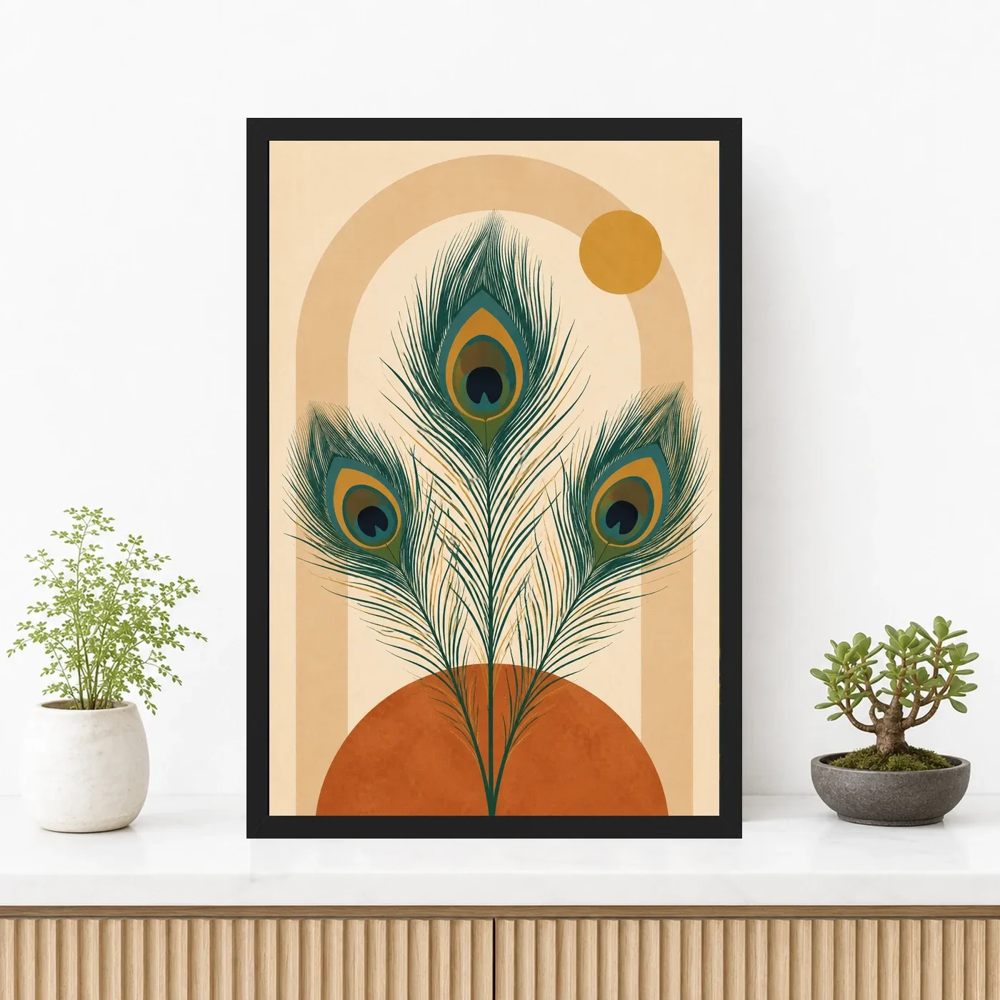 Boho Feathers Peacock Wild Earthy Watercolor Art Photo Frame, view 3