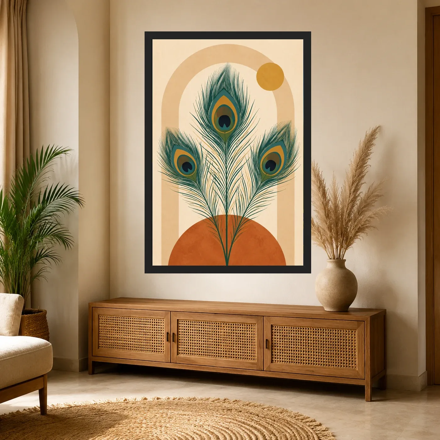 Boho Feathers Peacock Wild Earthy Watercolor Art Photo Frame, view 4