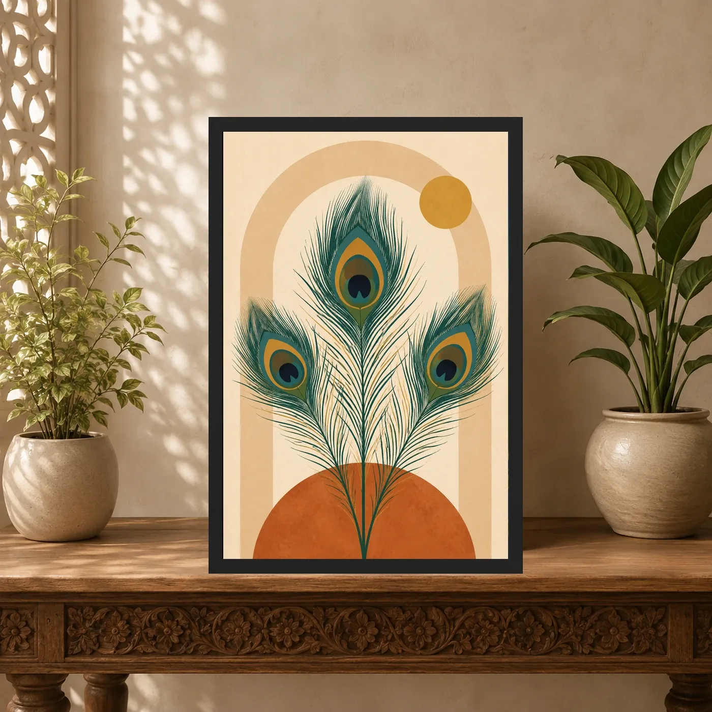 Boho Feathers Peacock Wild Earthy Watercolor Art Photo Frame, view 5
