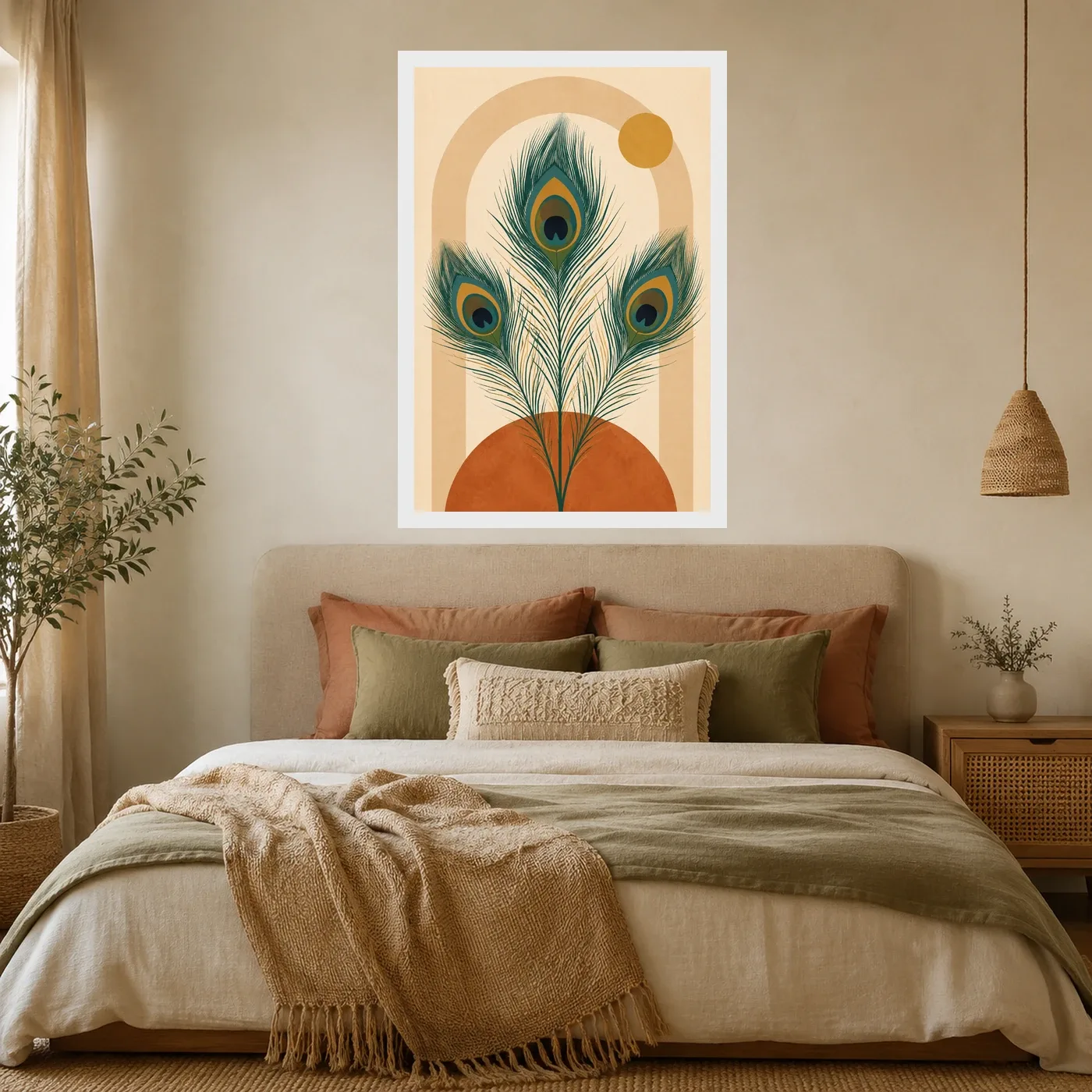 Boho Feathers Peacock Wild Earthy Watercolor Art Photo Frame, view 6