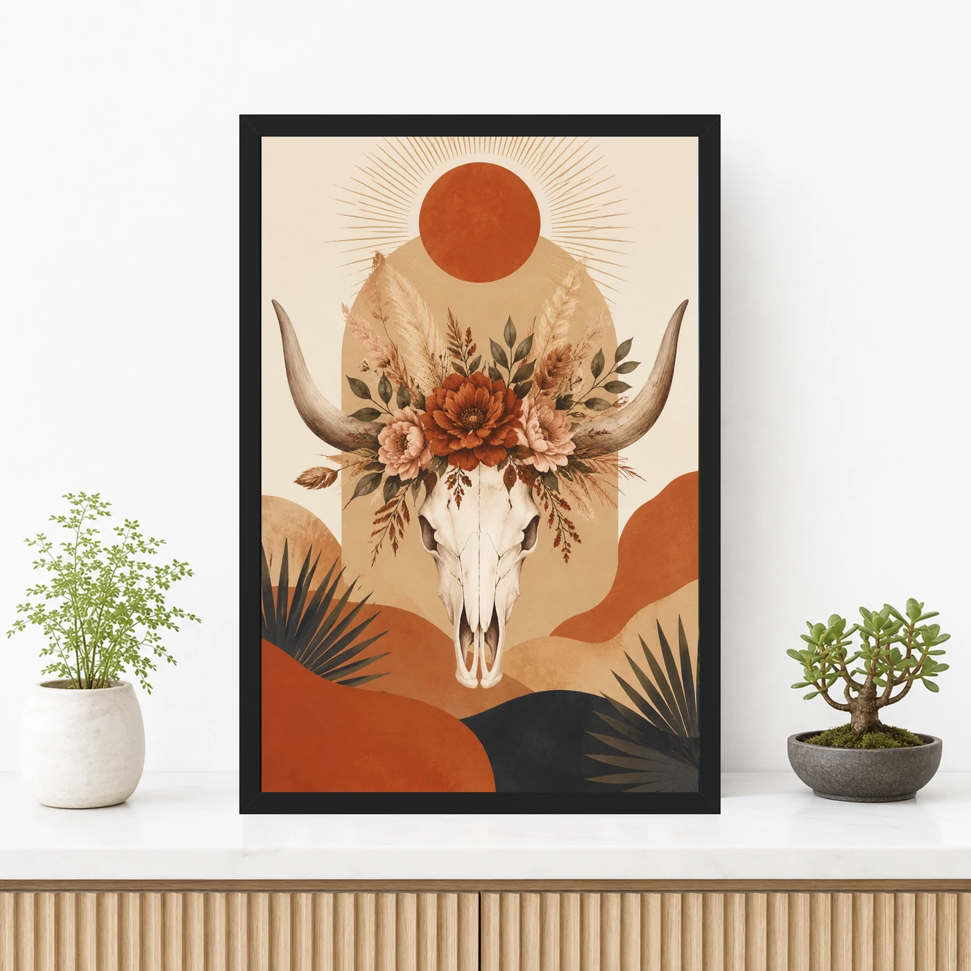 Boho Floral Skull Elegant Colorful Florals Art Photo Frame, view 3
