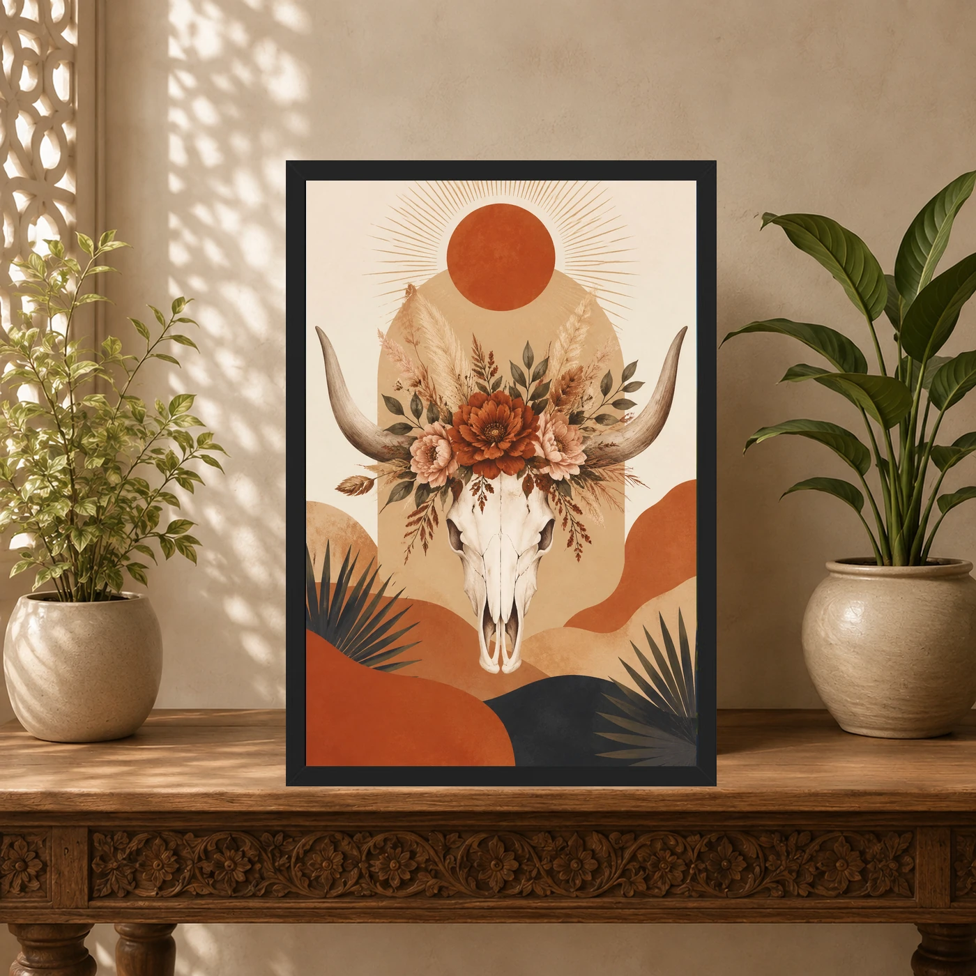 Boho Floral Skull Elegant Colorful Florals Art Photo Frame, view 5