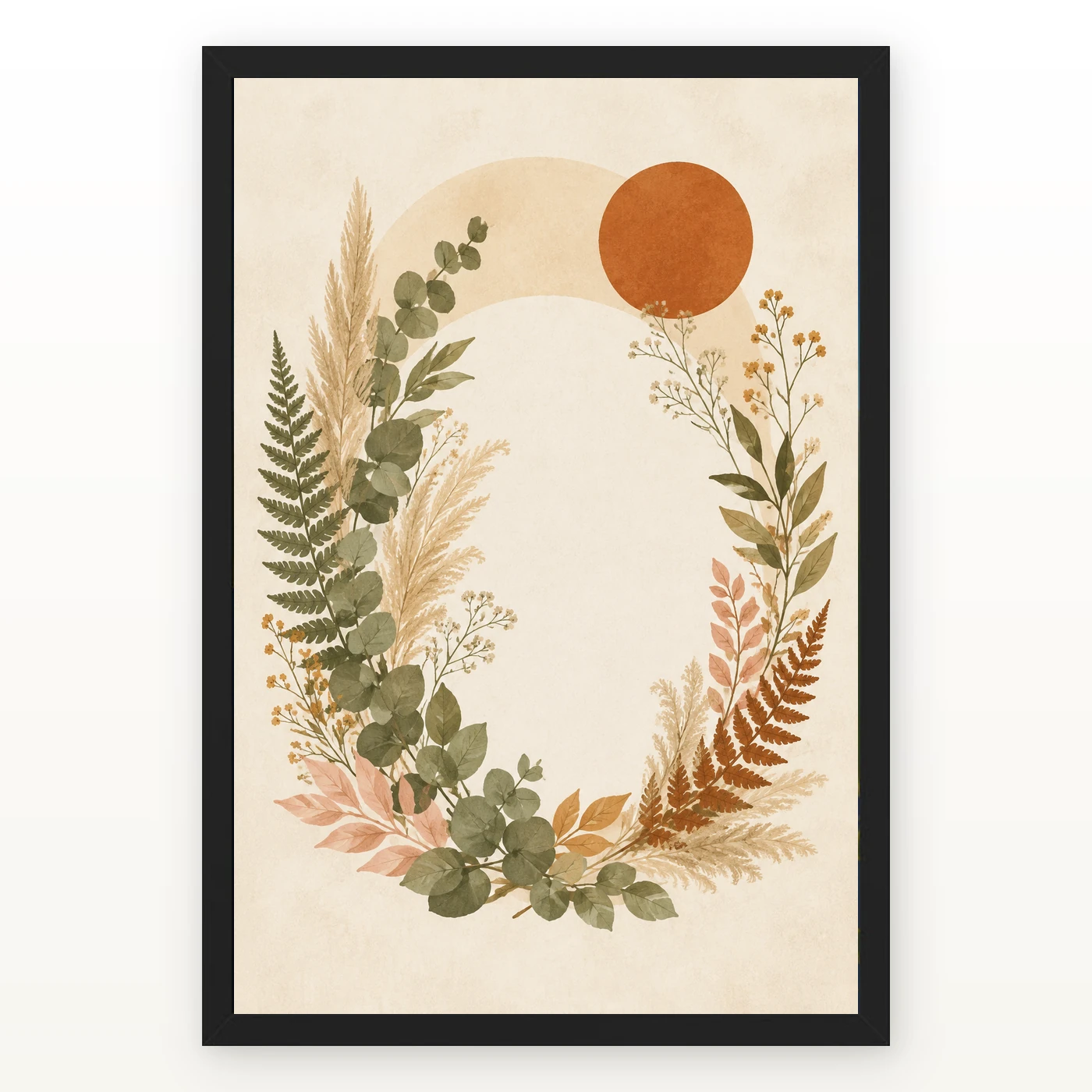Boho Floral Wreath Wildflowers Herbs Botanical Cream Art Photo Frame