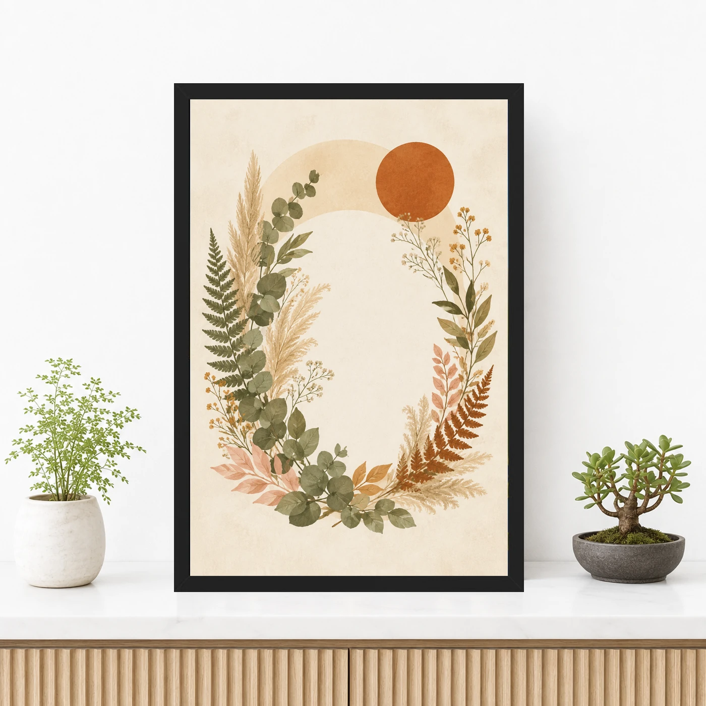 Boho Floral Wreath Wildflowers Herbs Botanical Cream Art Photo Frame, view 3