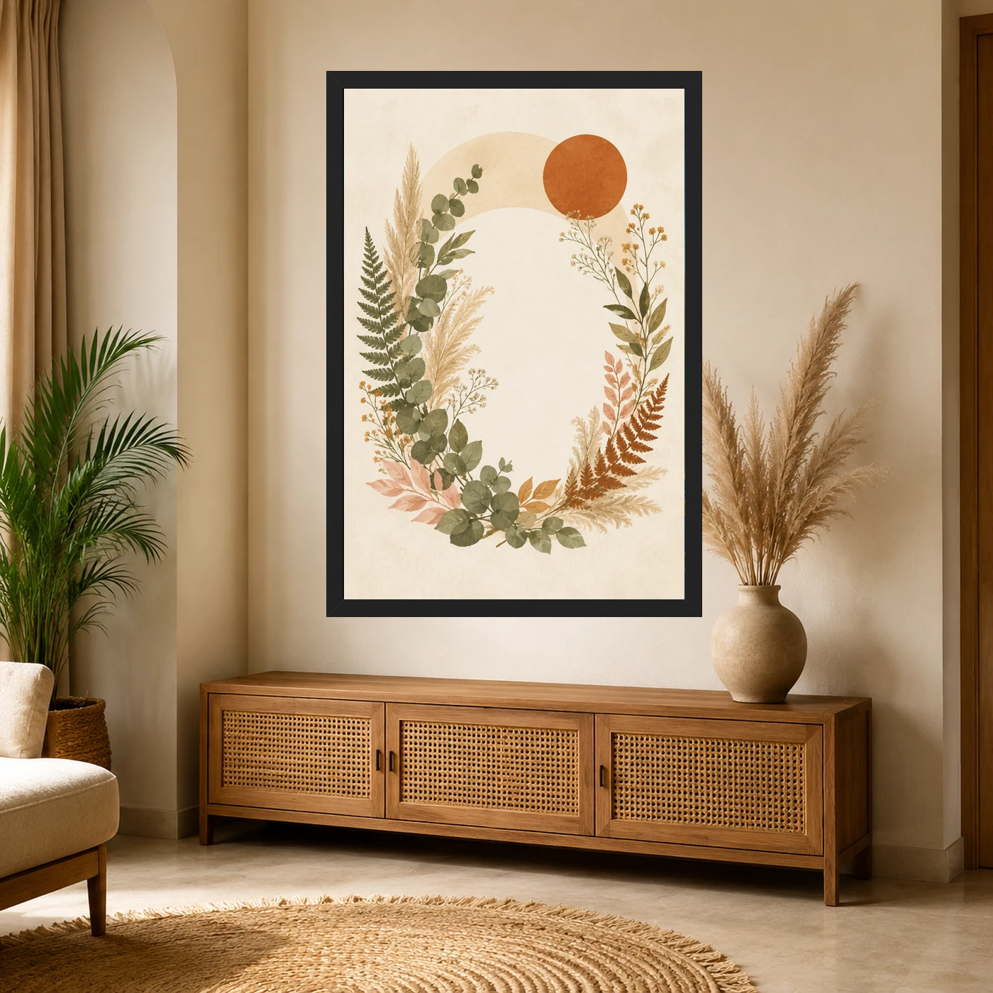 Boho Floral Wreath Wildflowers Herbs Botanical Cream Art Photo Frame, view 4