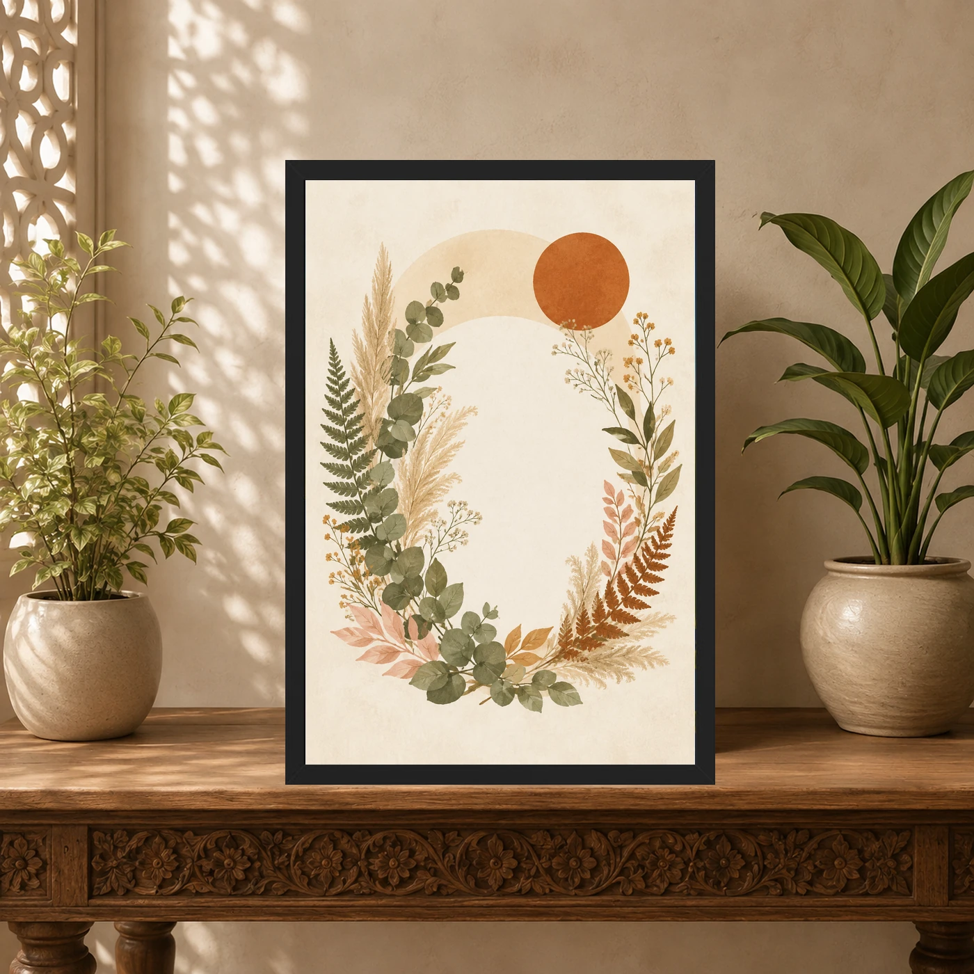 Boho Floral Wreath Wildflowers Herbs Botanical Cream Art Photo Frame, view 5