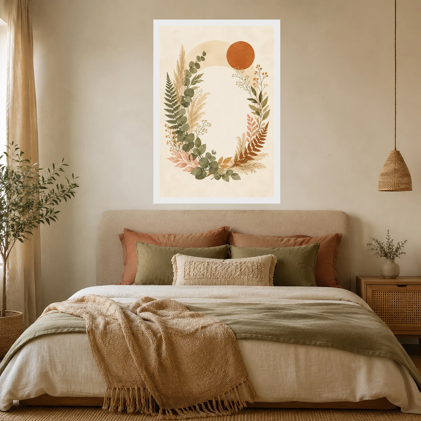 Boho Floral Wreath Wildflowers Herbs Botanical Cream Art Photo Frame, view 6