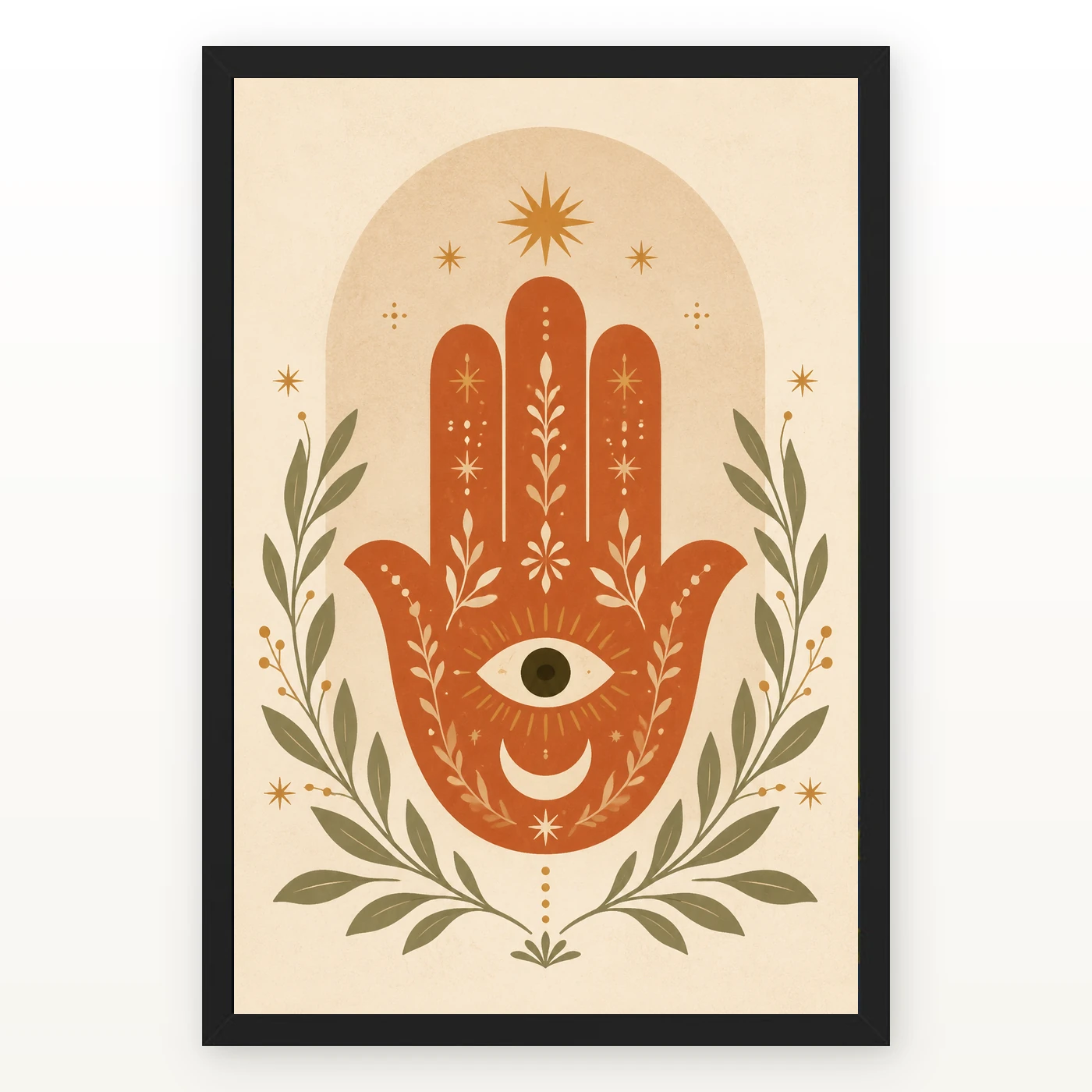 Boho Hamsa Hand Flowers Protection Symbol Soft Art Photo Frame