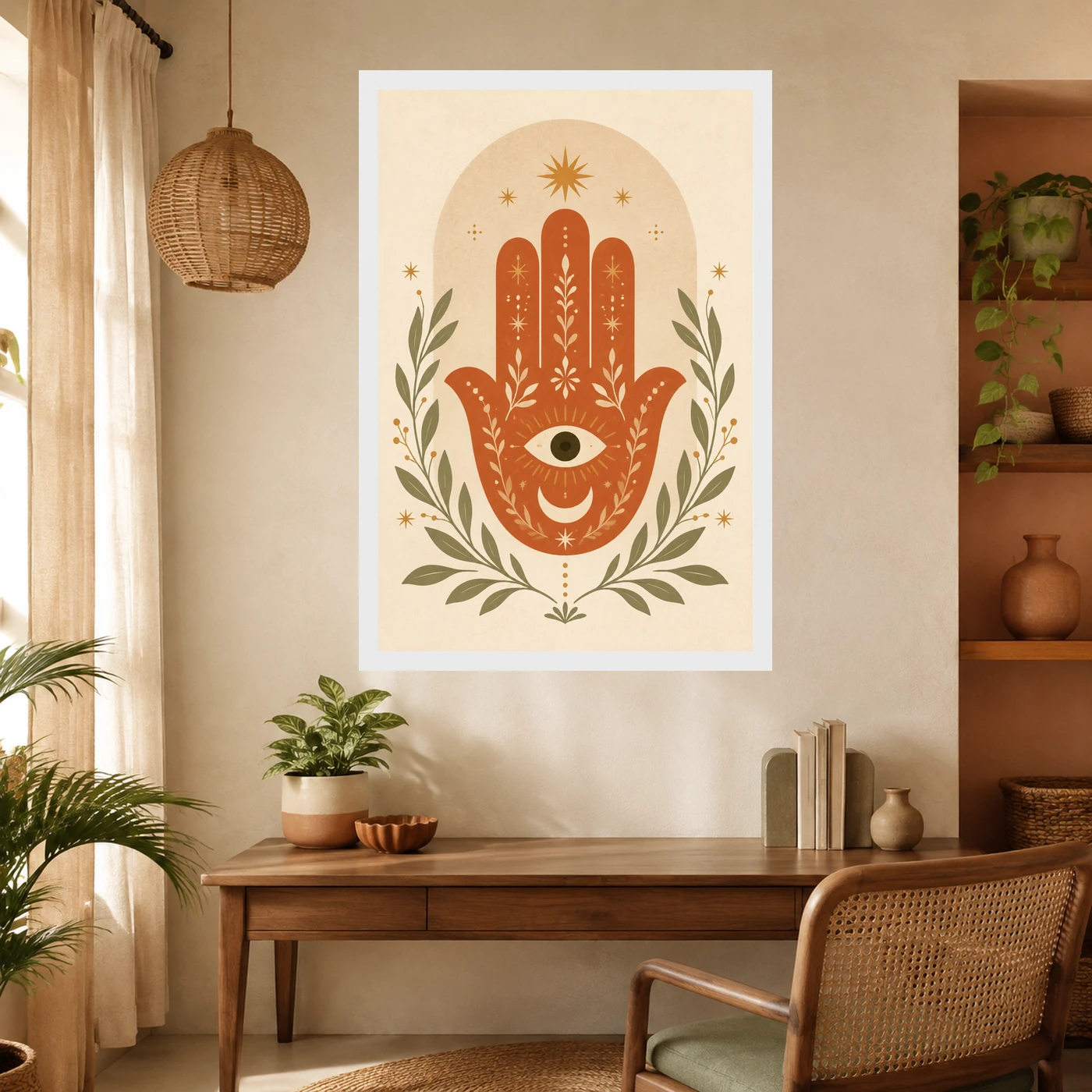 Boho Hamsa Hand Flowers Protection Symbol Soft Art Photo Frame, view 10