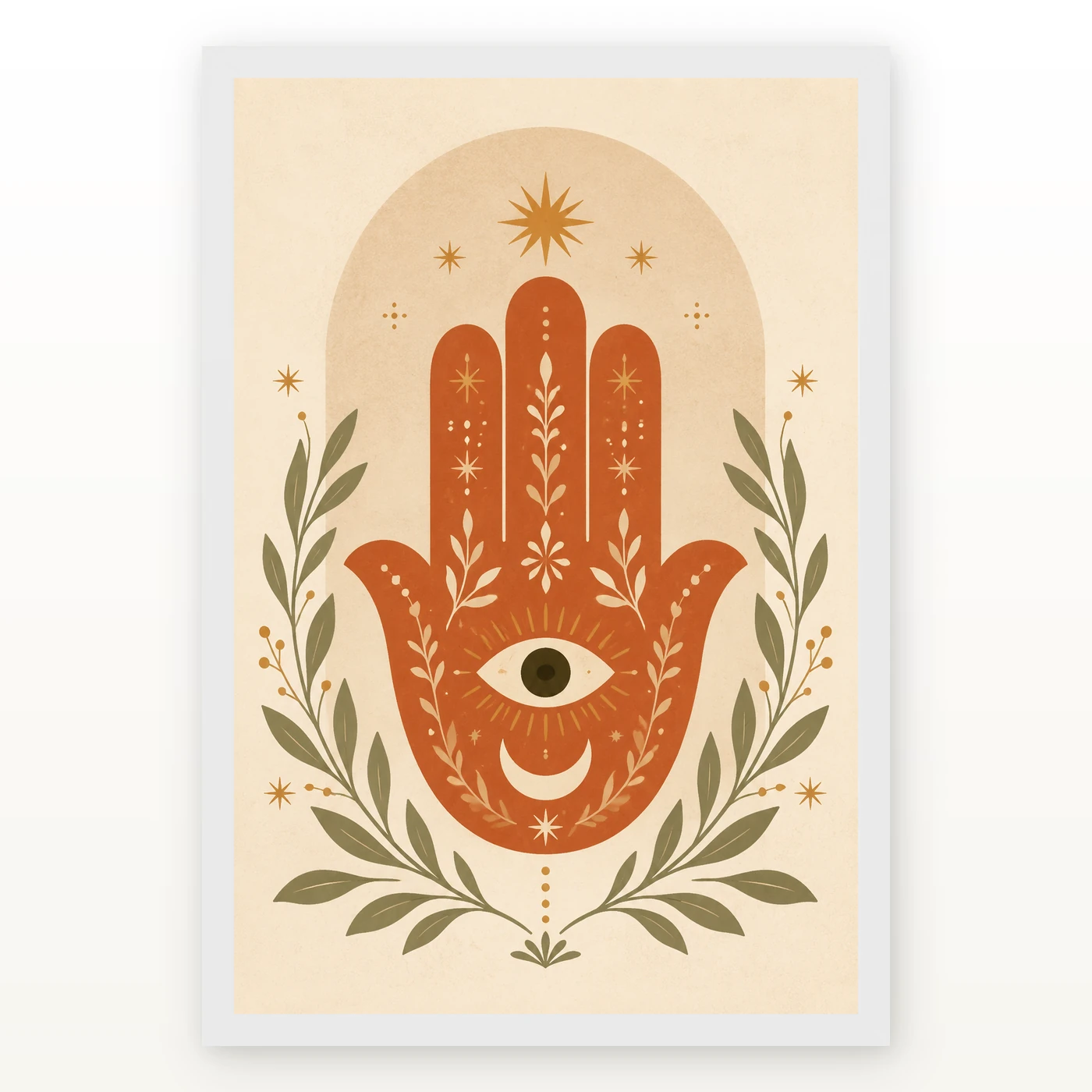 Boho Hamsa Hand Flowers Protection Symbol Soft Art Photo Frame, view 2