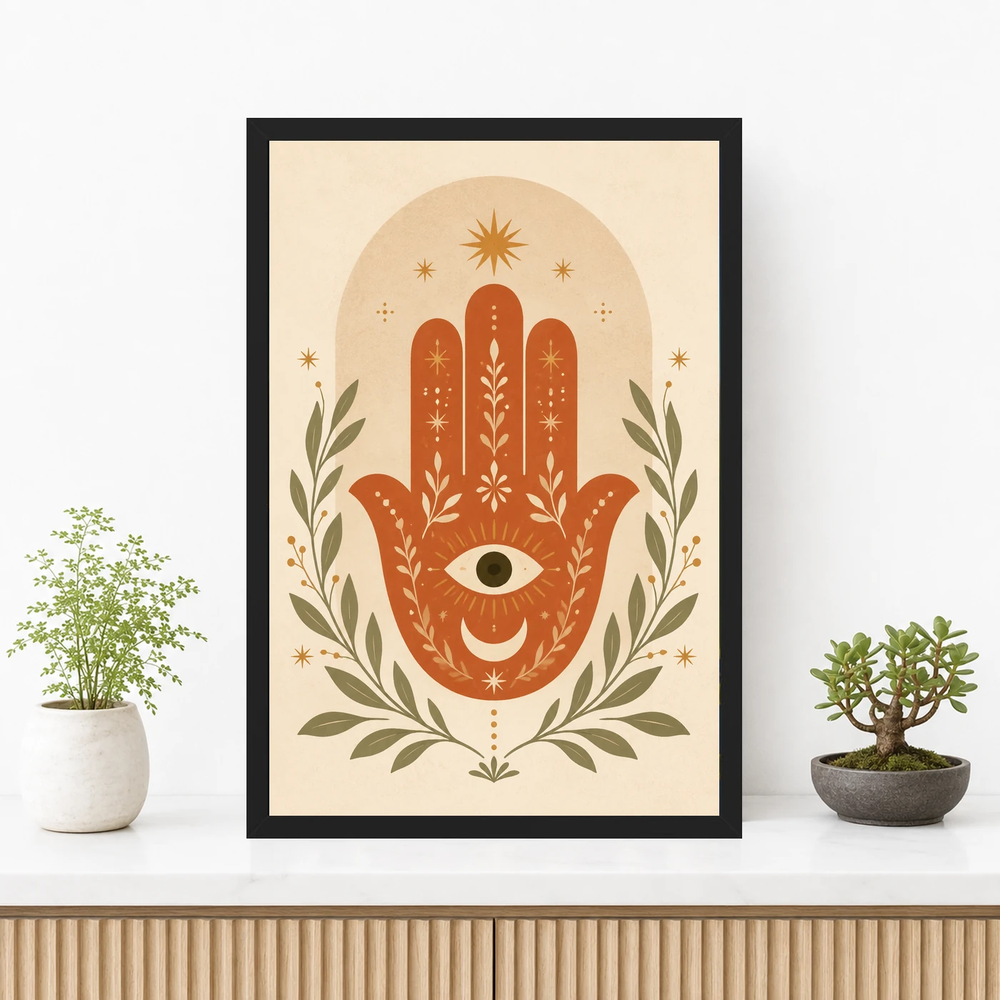 Boho Hamsa Hand Flowers Protection Symbol Soft Art Photo Frame, view 3