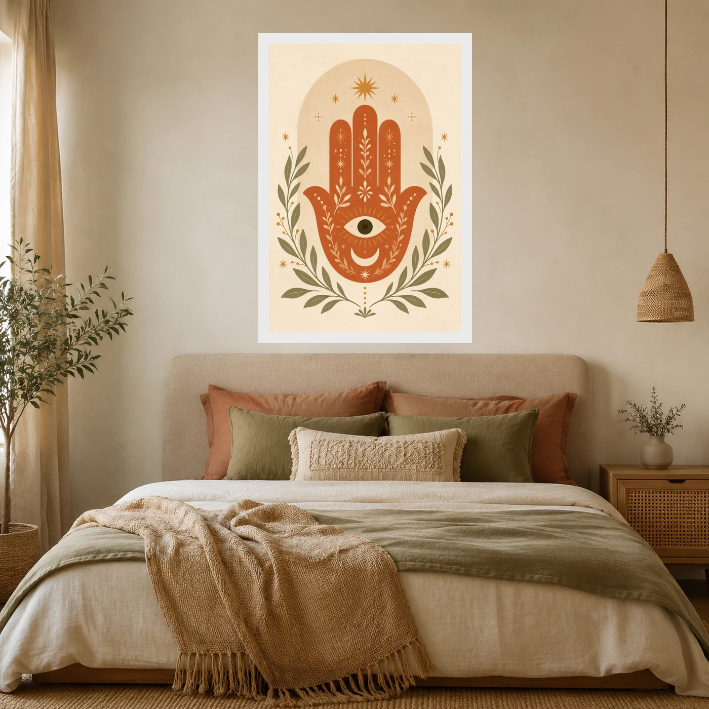 Boho Hamsa Hand Flowers Protection Symbol Soft Art Photo Frame, view 6
