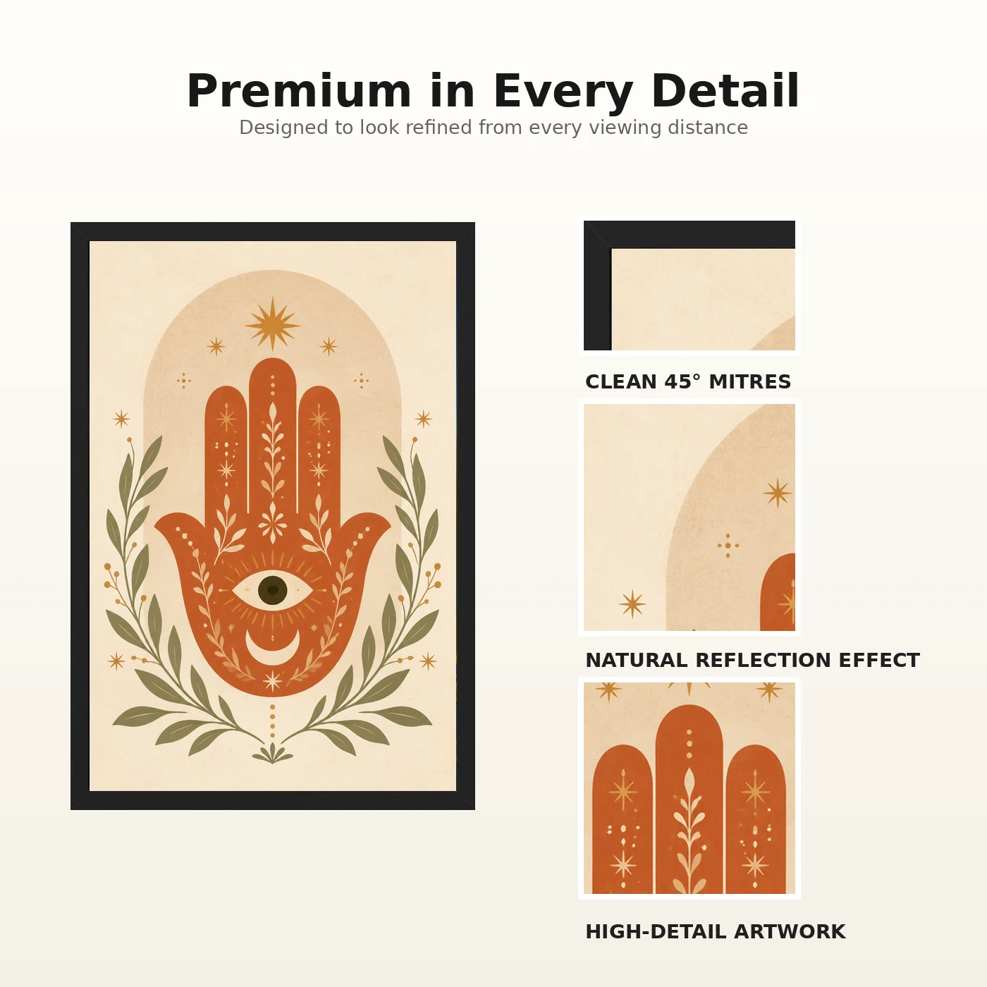 Boho Hamsa Hand Flowers Protection Symbol Soft Art Photo Frame, view 9