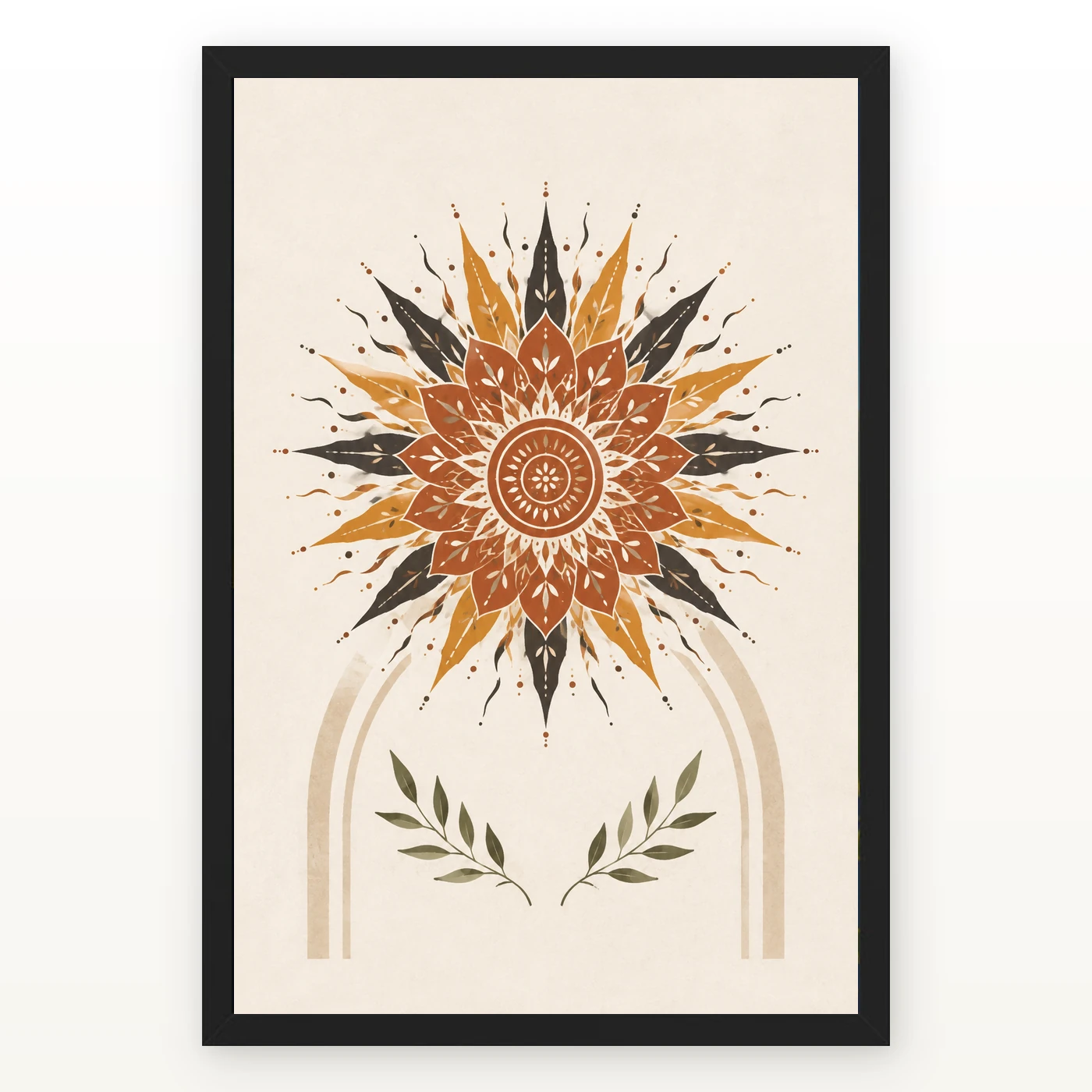 Boho Mandala Sun Golden Intricate Cream Wall Art Photo Frame