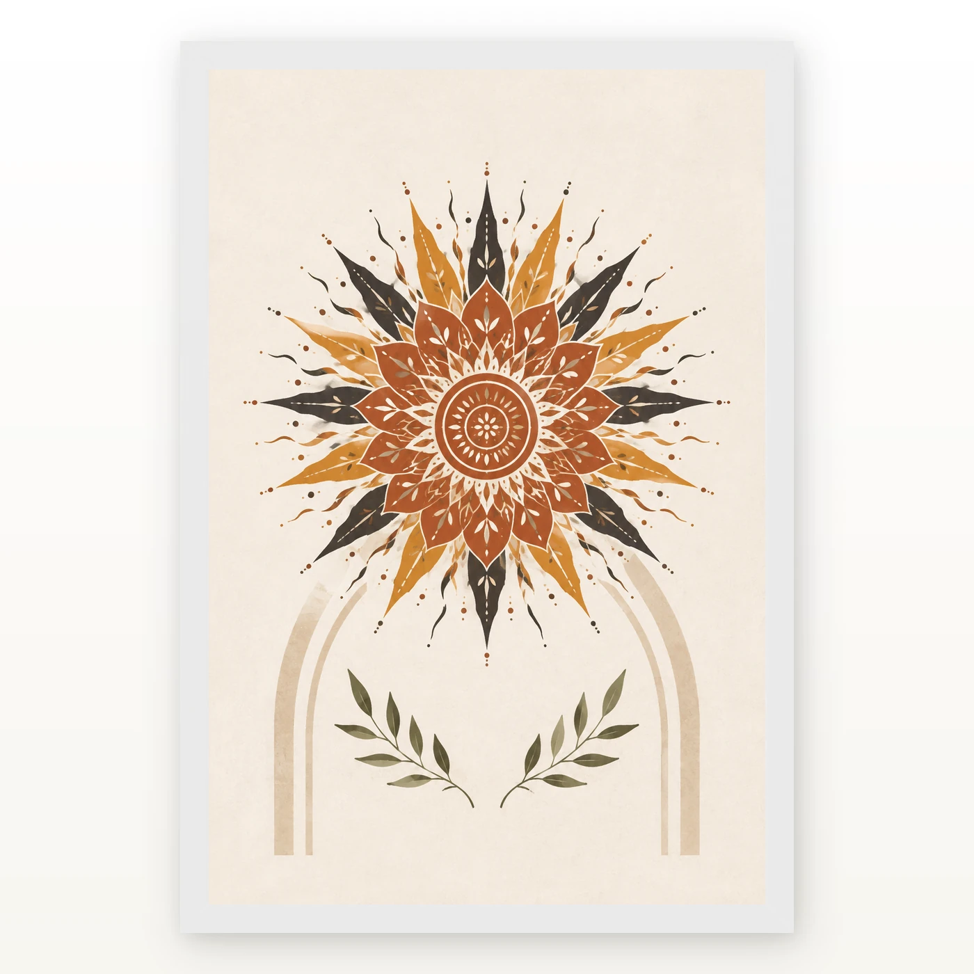 Boho Mandala Sun Golden Intricate Cream Wall Art Photo Frame, view 2