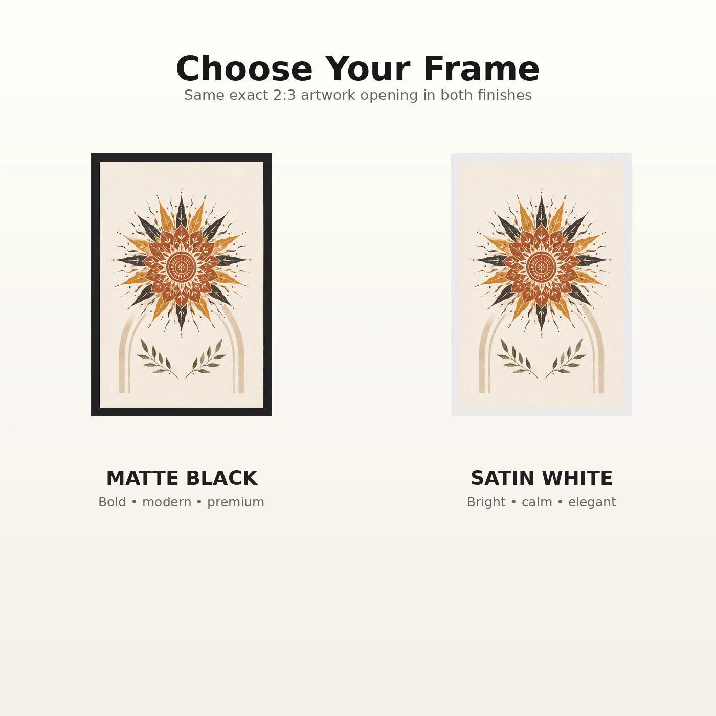 Boho Mandala Sun Golden Intricate Cream Wall Art Photo Frame, view 7