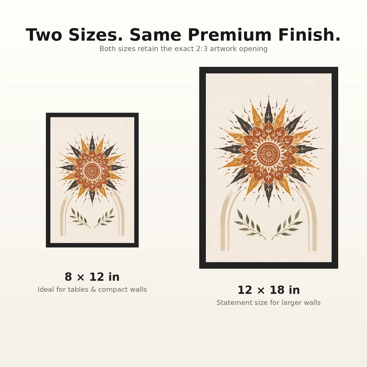 Boho Mandala Sun Golden Intricate Cream Wall Art Photo Frame, view 8