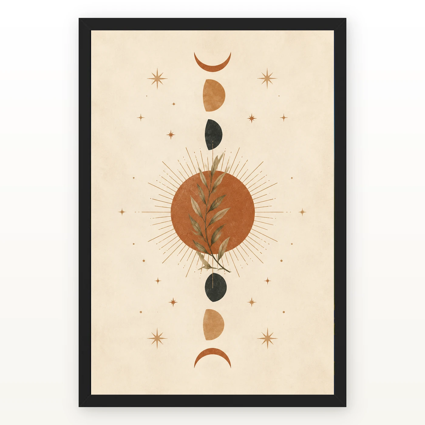 Boho Moon Phases Crescent Stars Cream Gold Celestial Art Photo Frame