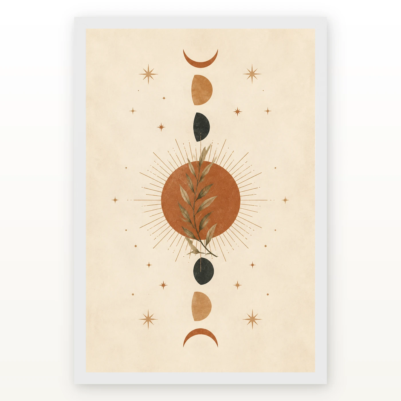 Boho Moon Phases Crescent Stars Cream Gold Celestial Art Photo Frame, view 2